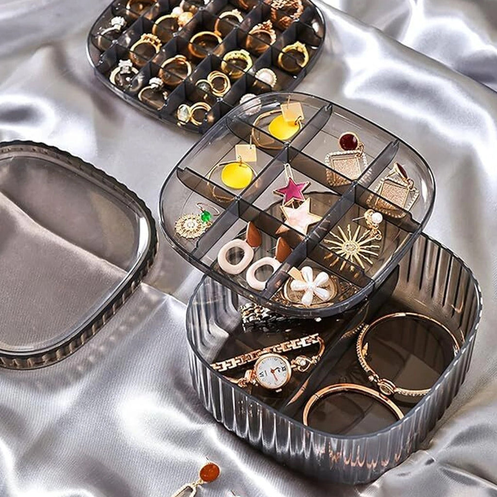 Clear jewellery storage box with dividers for rings and studs