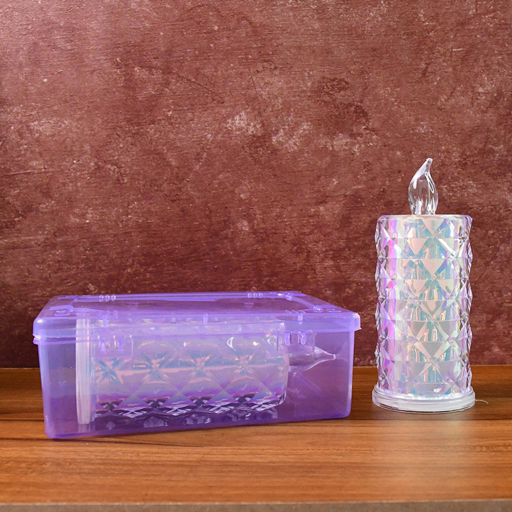 Holographic finish LED candle lights with flickering effect for festive decoration