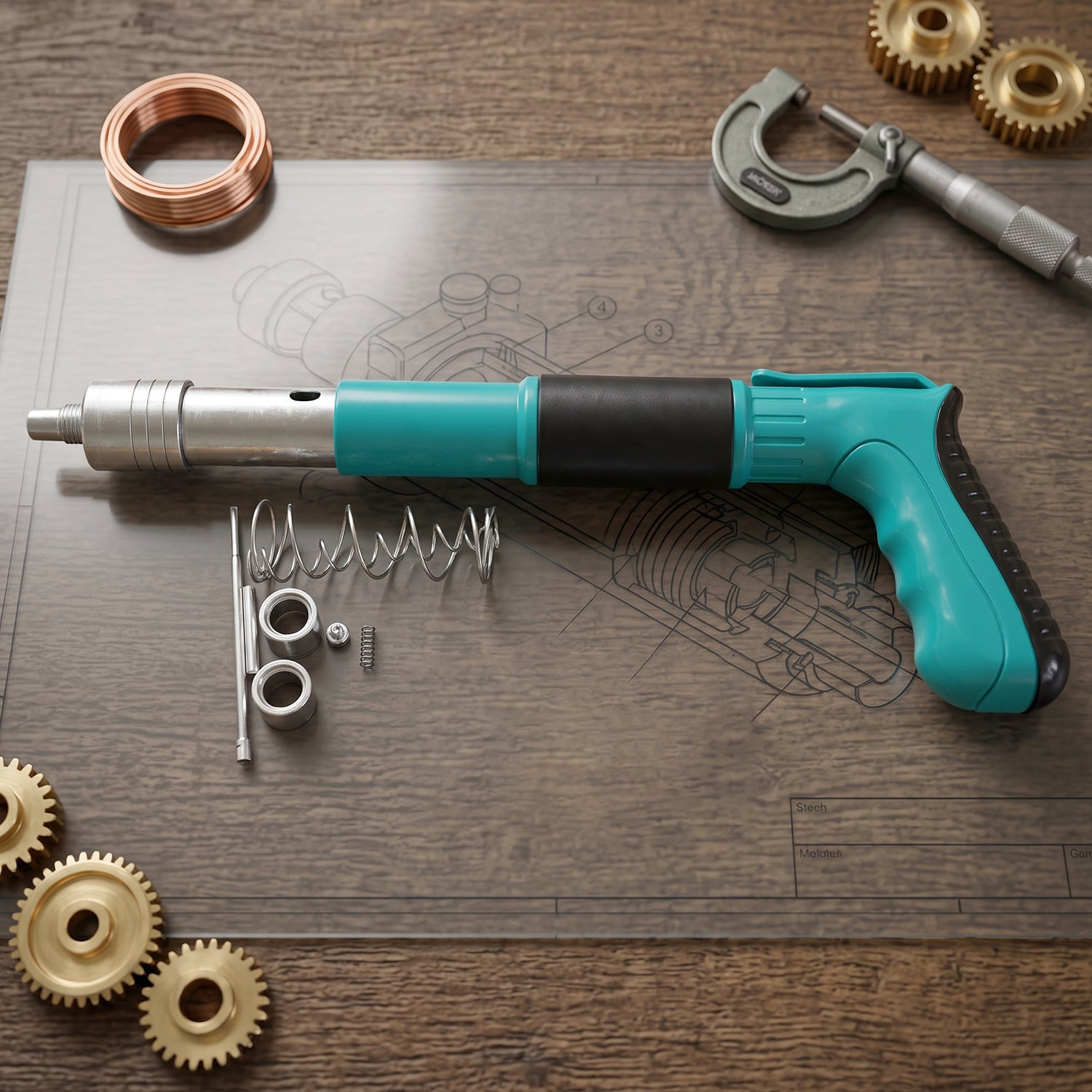 Close up of nail gun barrel and nail loading slot