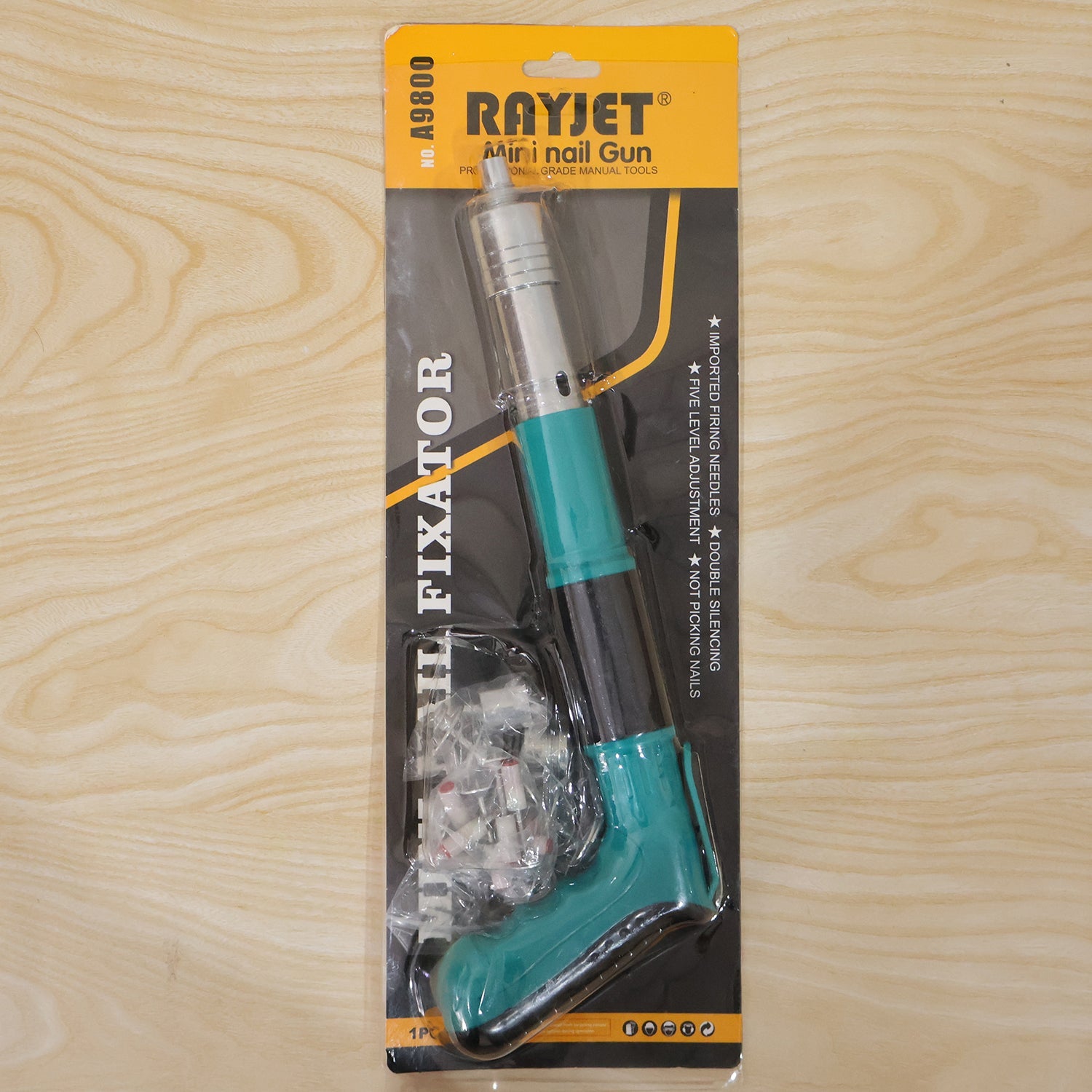 Live photo of wall fastening nail gun tool set