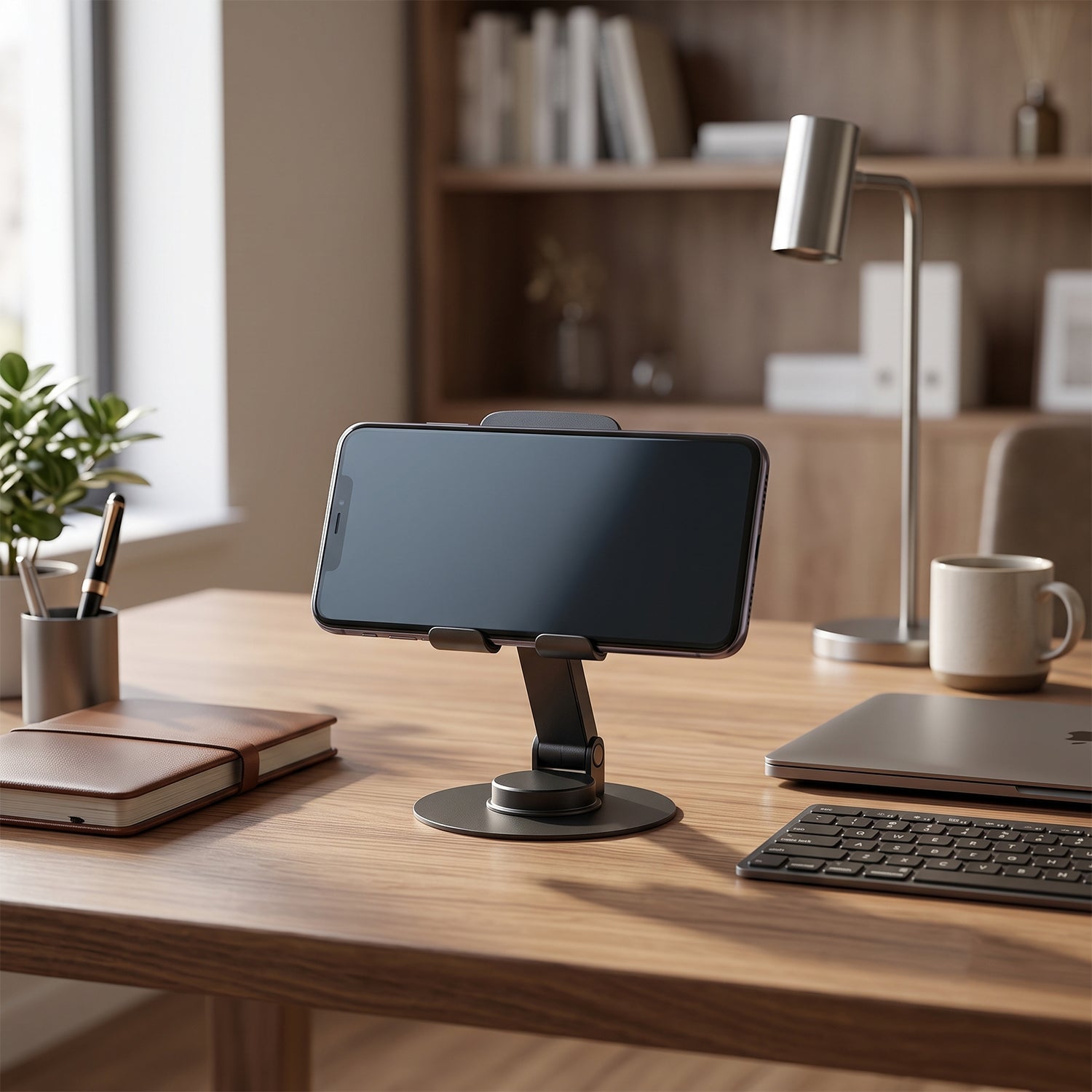 Rotating mobile stand for hands free viewing and calls