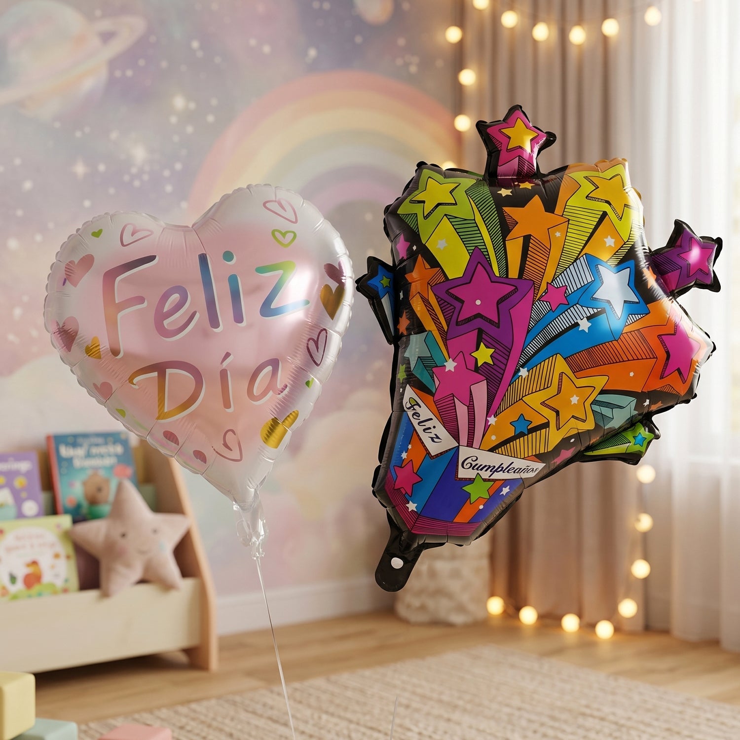 Birthday party decoration with cheerful foil balloons
