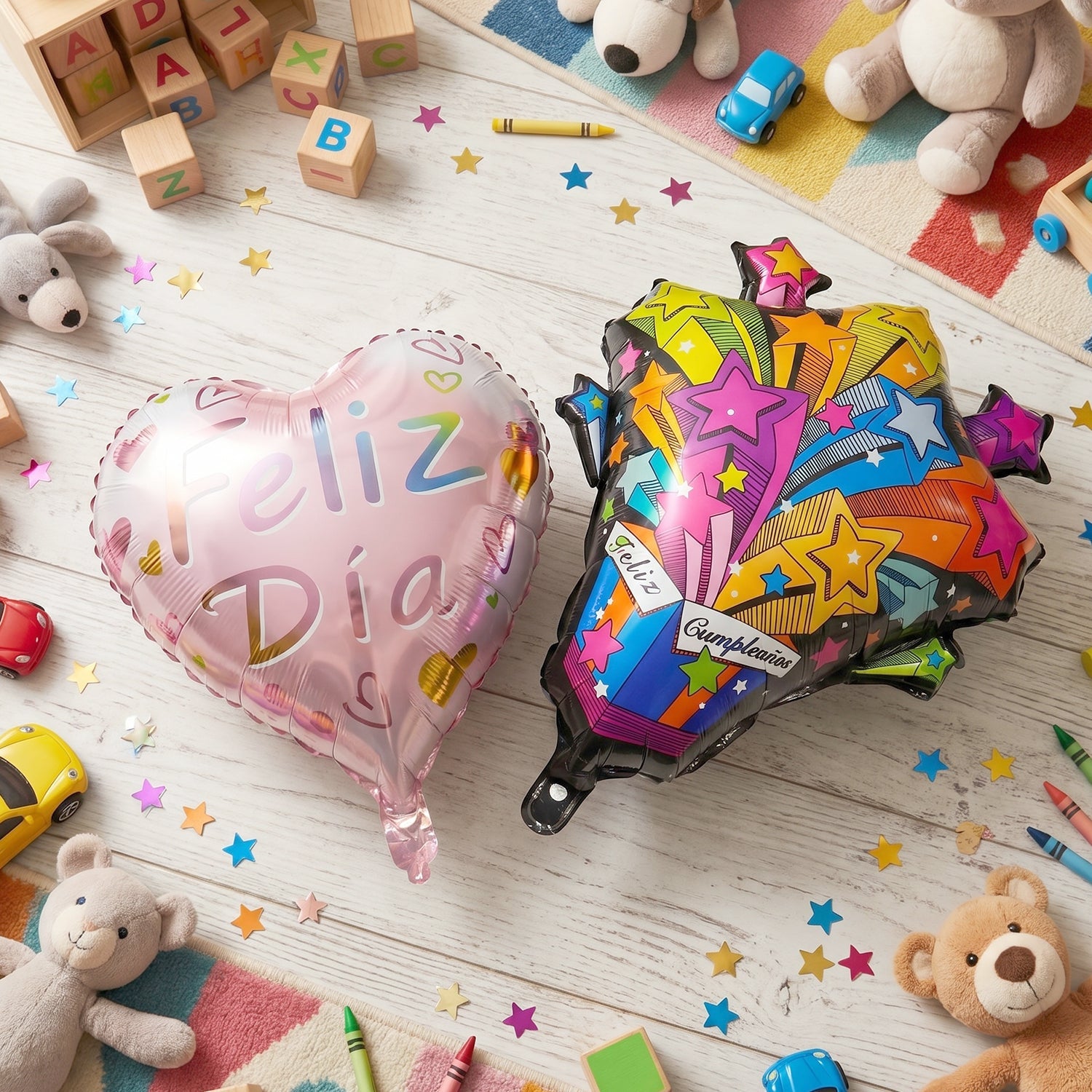 Party backdrop decoration with mix-design foil balloons