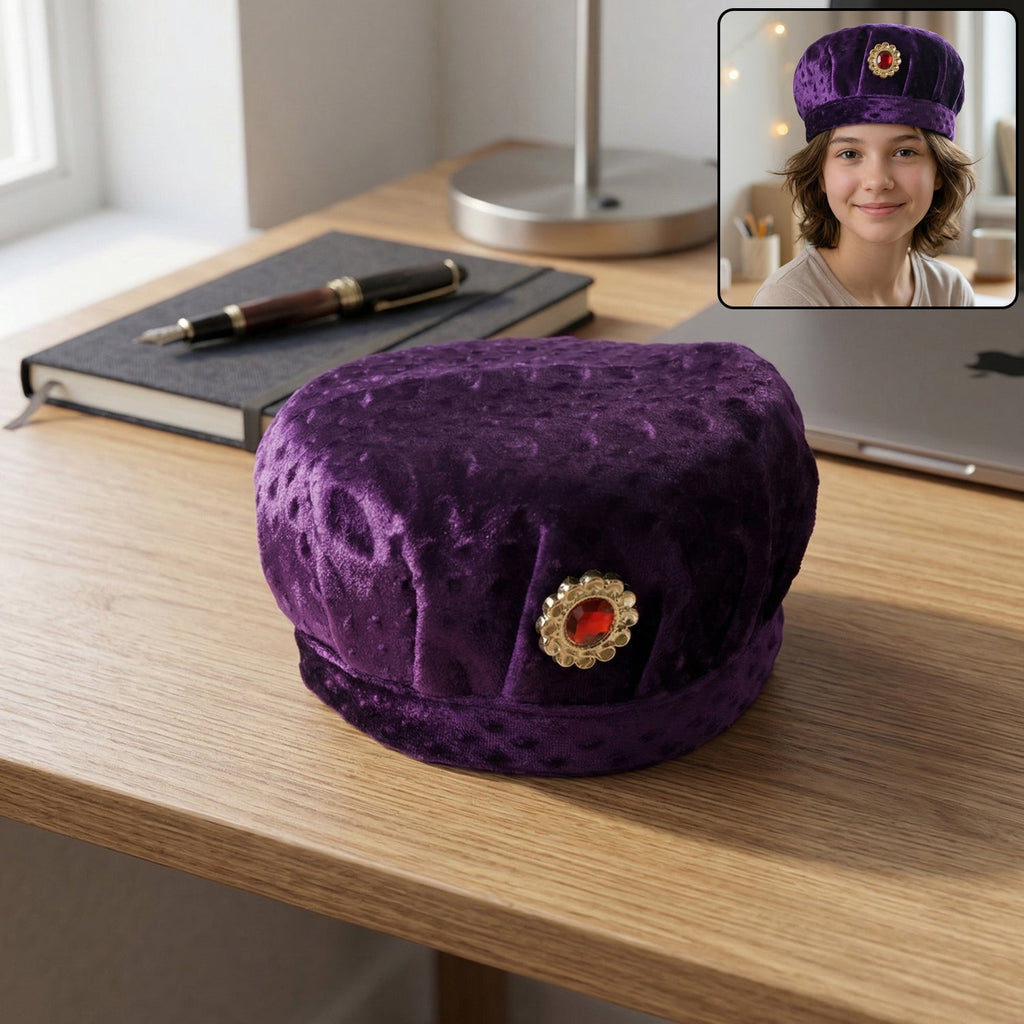 Premium velvet boys cap with stone brooch and traditional style