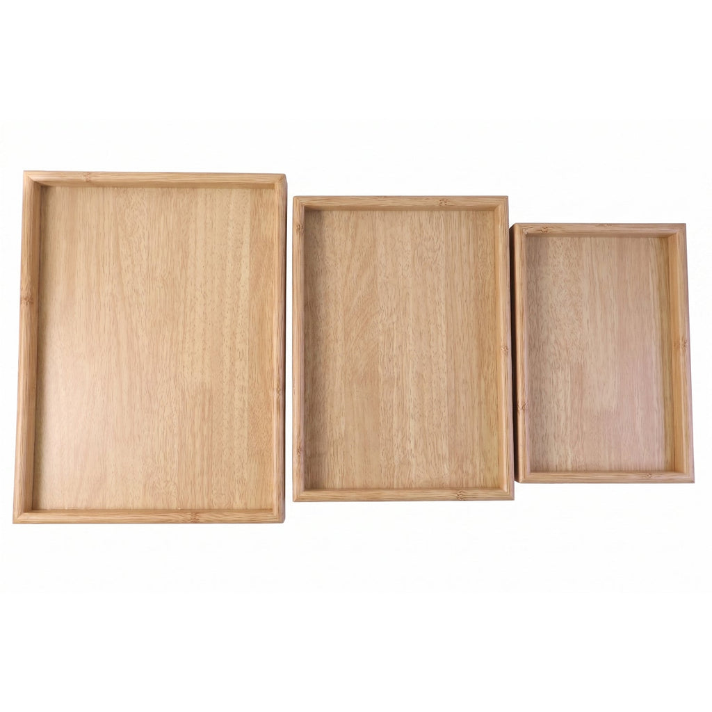 Three piece lightweight wooden serving tray set