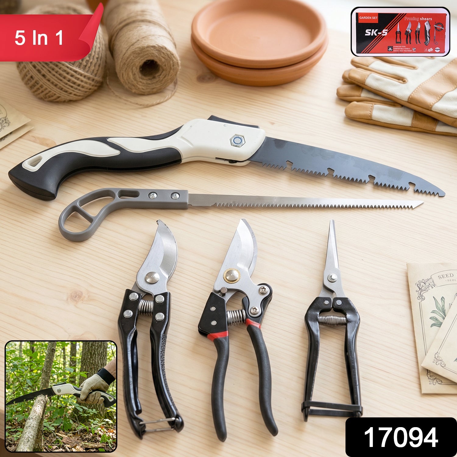 Garden cutting set with stainless steel blades and plastic handles