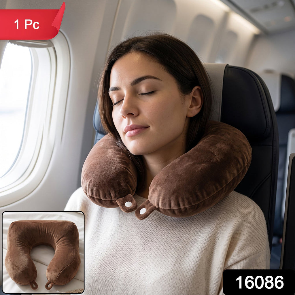 Brown plush U shaped pillow for travel comfort