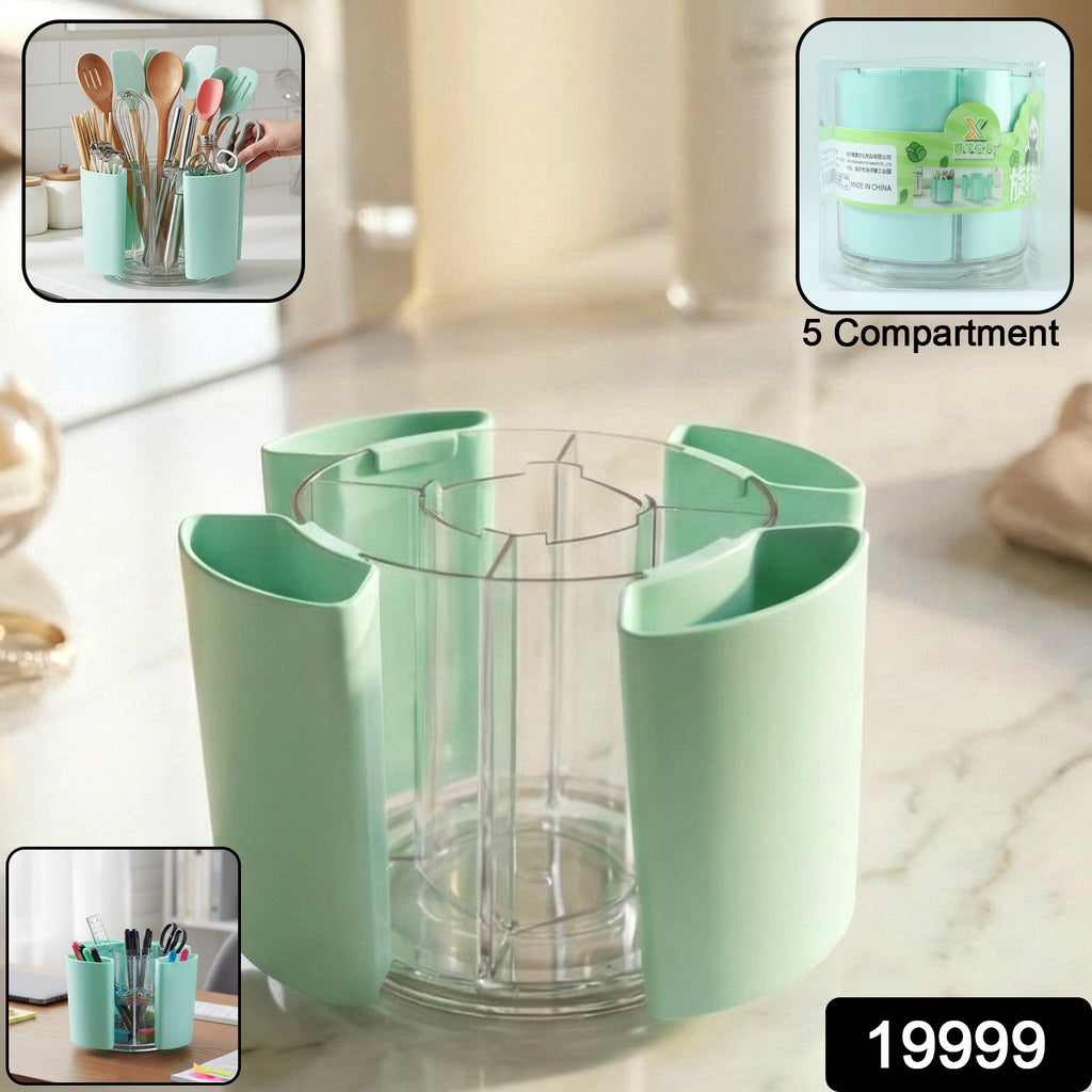 Transparent central storage cup in rotating pen holder for pens and pencils