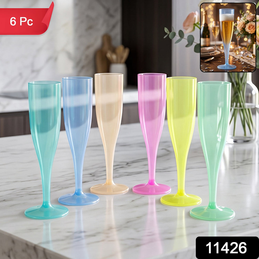 Set of 6 colourful plastic wine glasses for parties and events