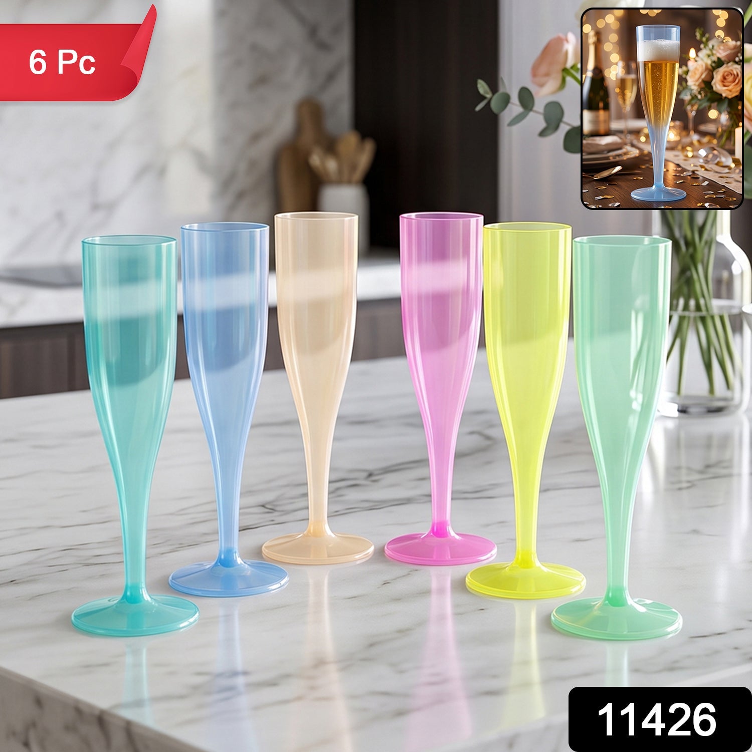 Set of 6 colourful plastic wine glasses for parties and events
