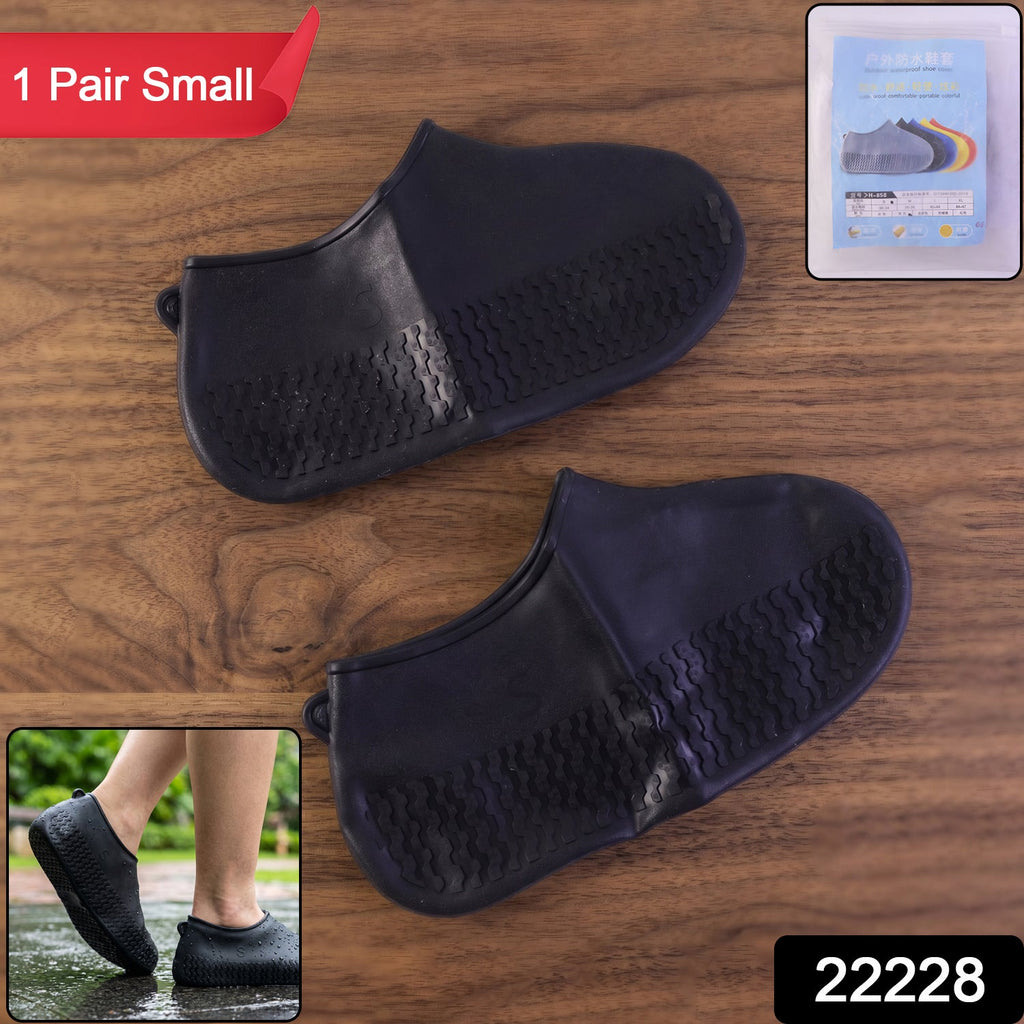 Pack of reusable black rain shoe covers for outdoor use