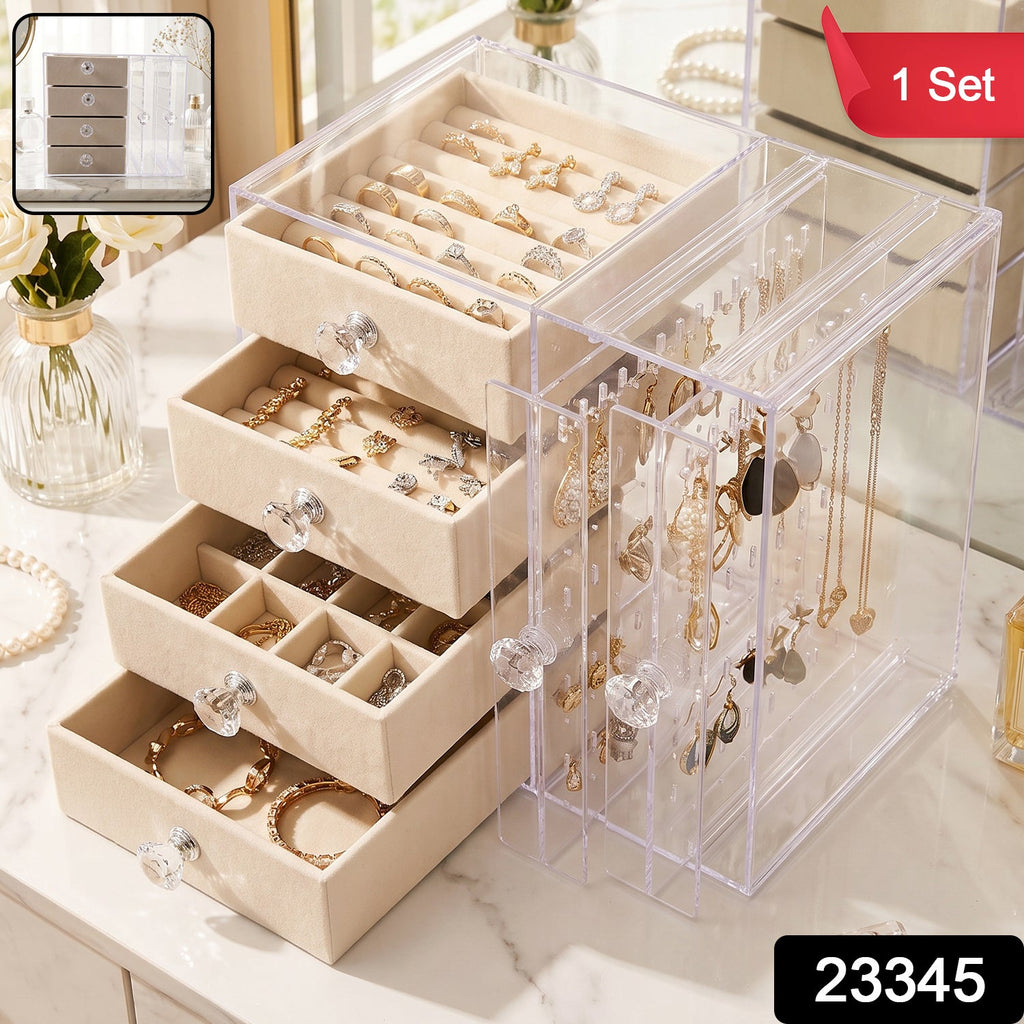 Multi drawer acrylic jewellery box with soft velvet lining