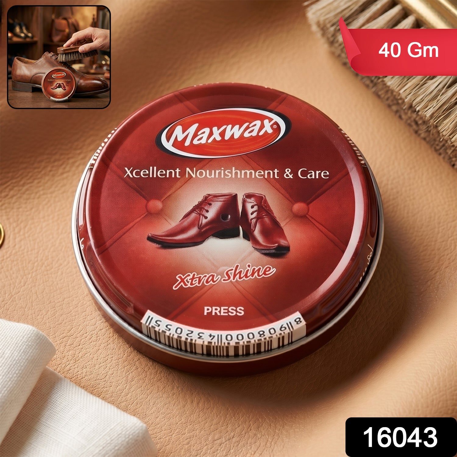 Maxwax brown shoe polish cream, perfect for nourishing and shining leather footwear.