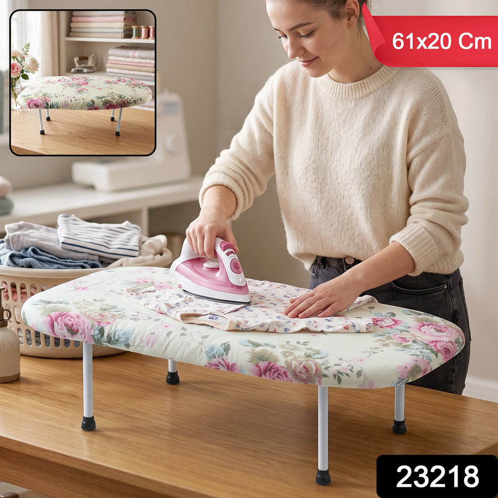Portable mini ironing board with soft cotton cover for tabletops