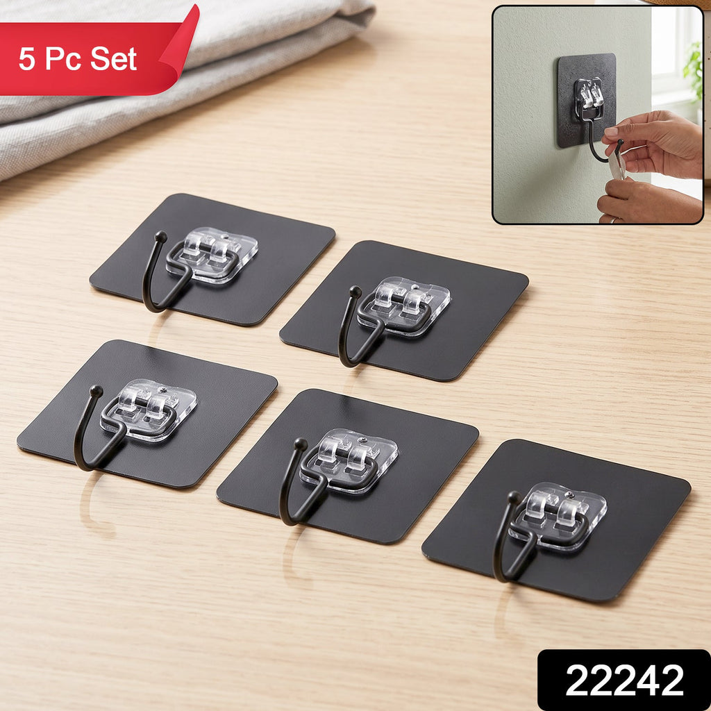 Set of 5 transparent adhesive hooks for walls and doors
