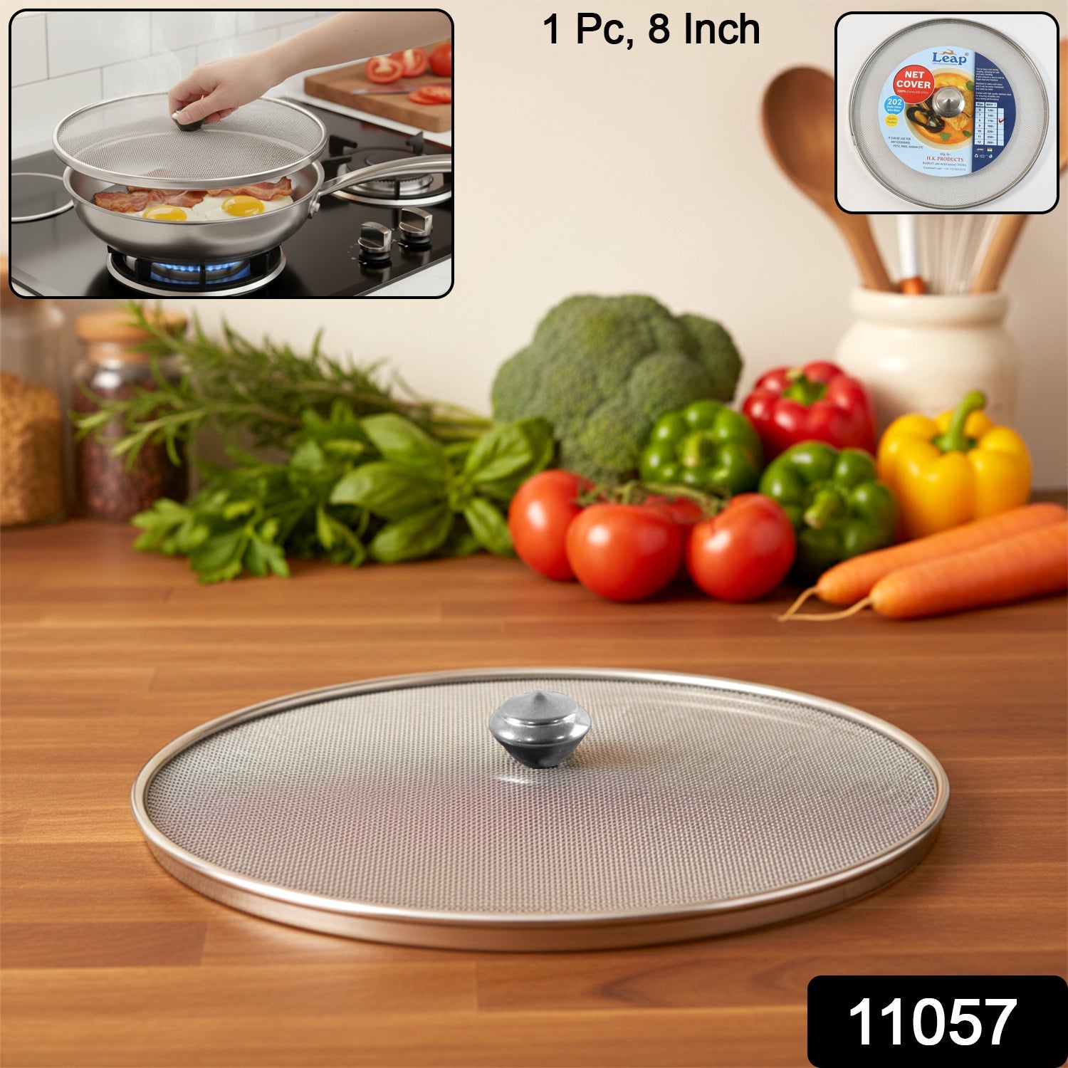 Fine mesh stainless steel food net cover lid protecting food from insects.
