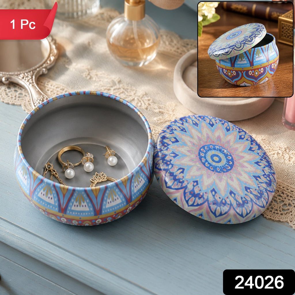 Round mandala design tin for candles, jewellery and keepsakes