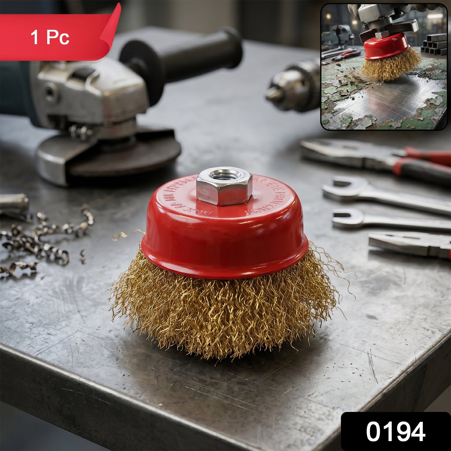 Gold wire cup brush attachment for grinders