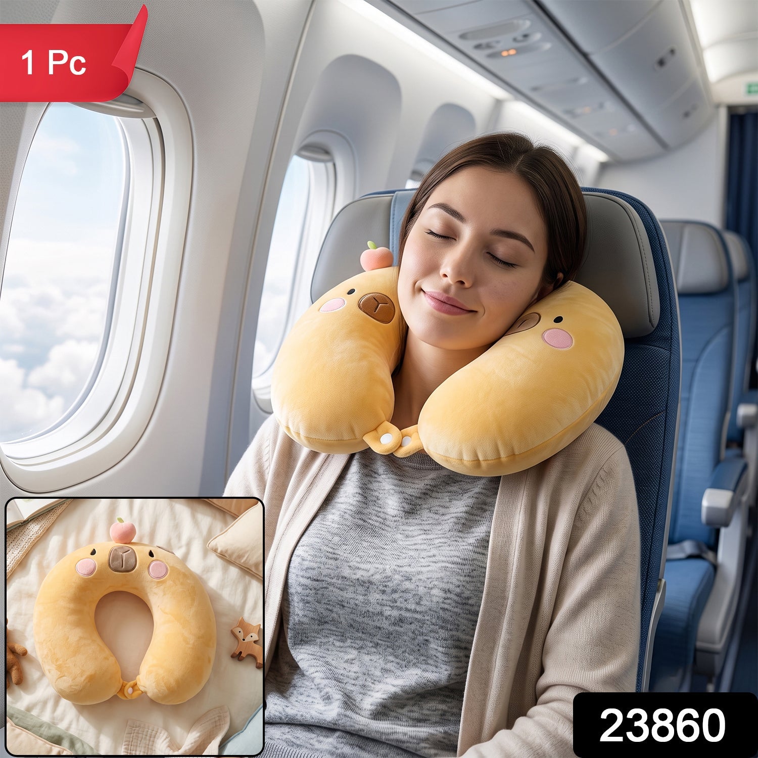 Cute capybara plush neck pillow for children's travel comfort
