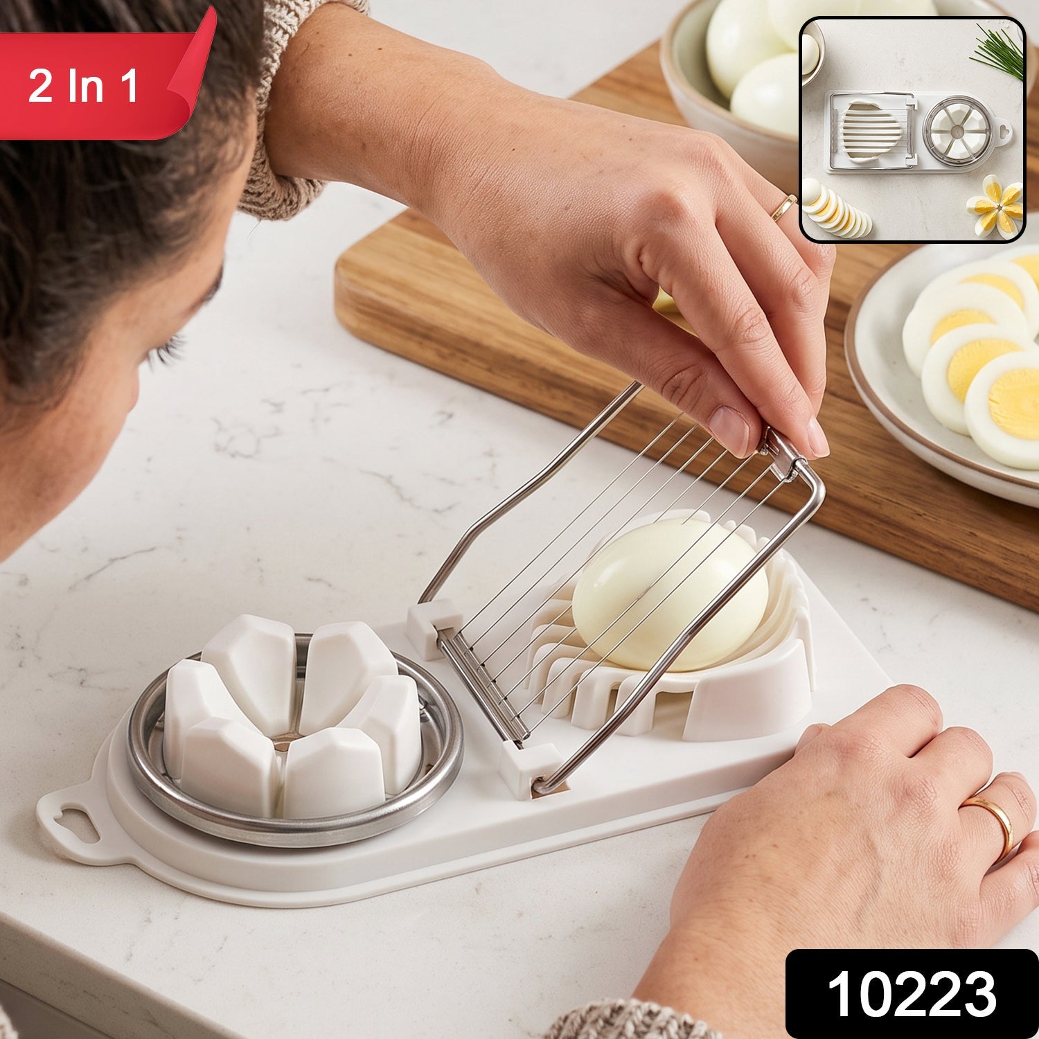 Stainless steel egg slicer and wedger for slices and wedges