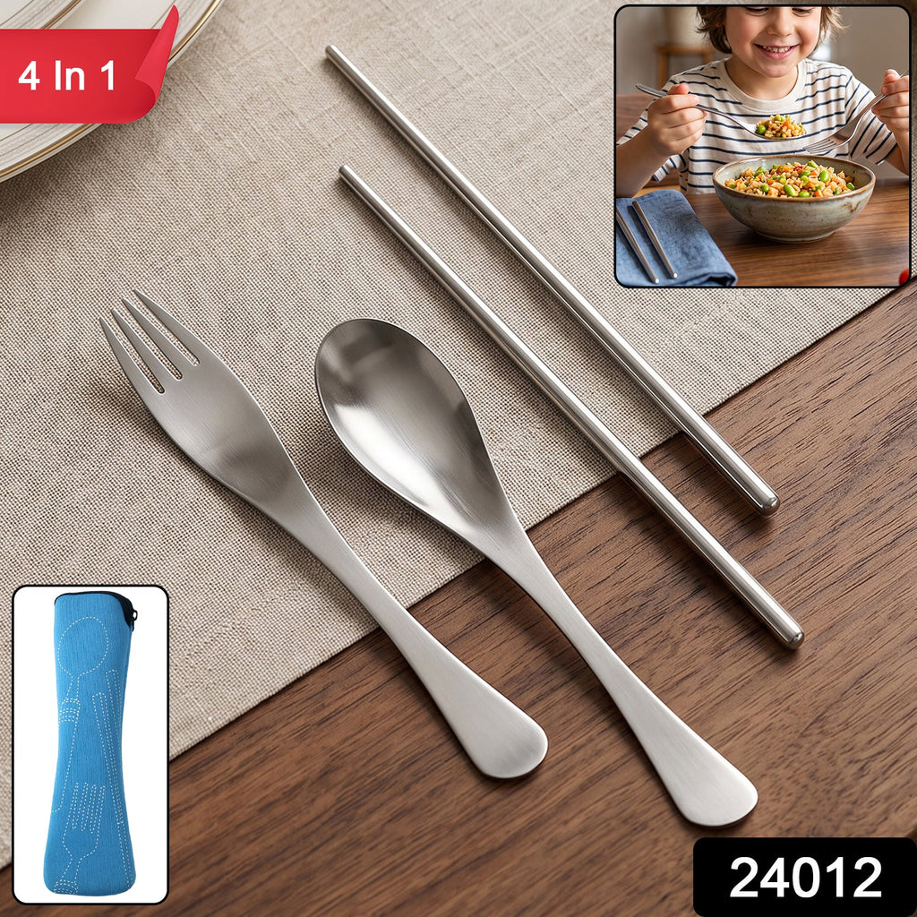 Reusable steel cutlery travel set with carrying pouch
