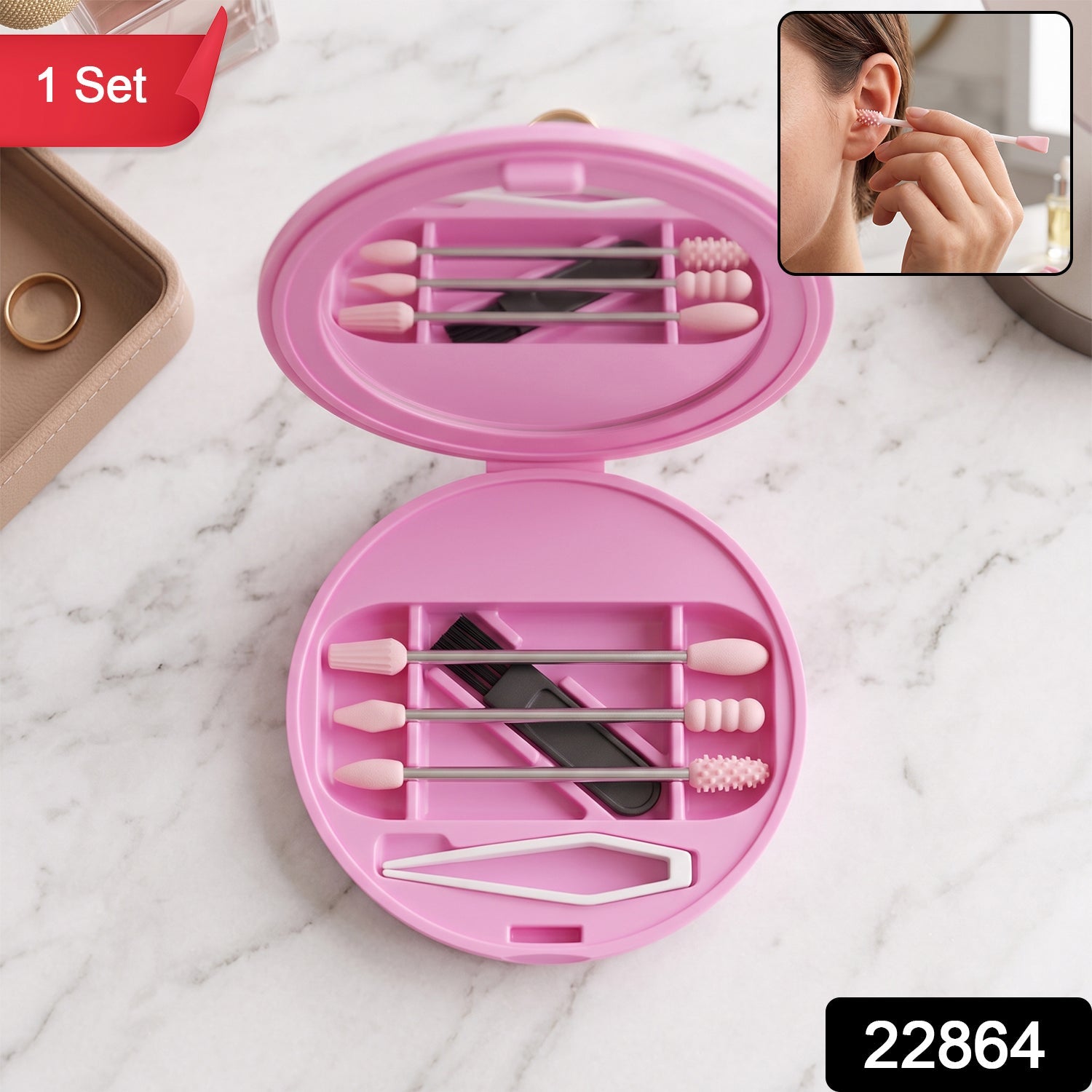 Washable silicone ear buds set with compact mirror case
