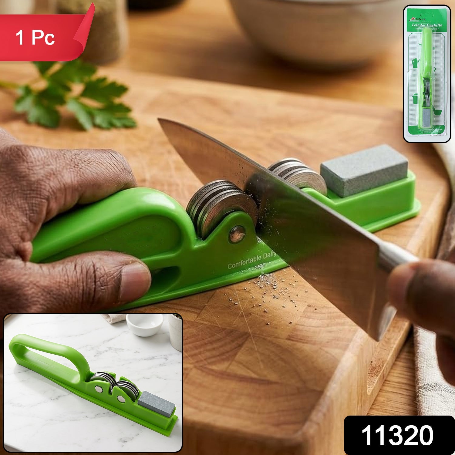 Manual knife sharpener with ergonomic grip handle for safe use