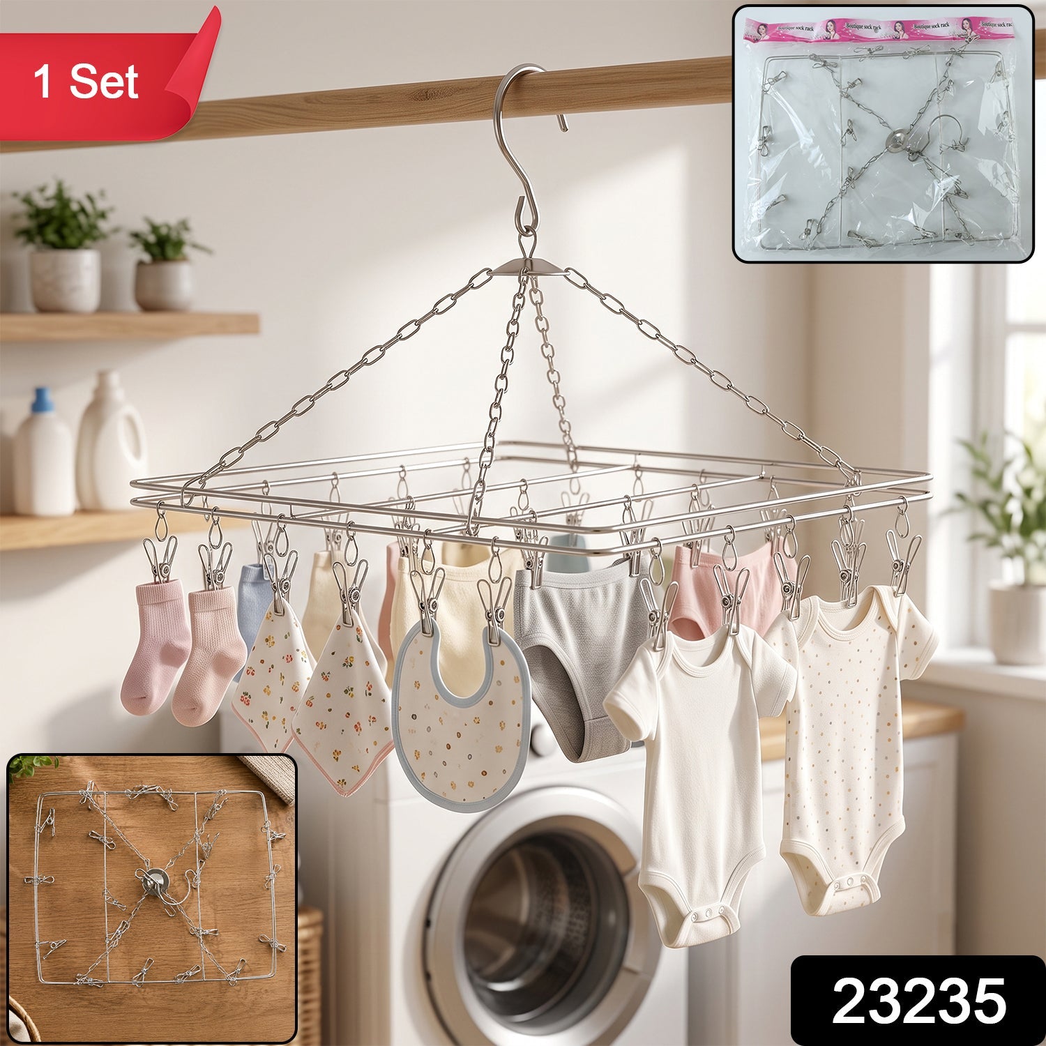 Square hanger with multiple stainless steel clips for small garments