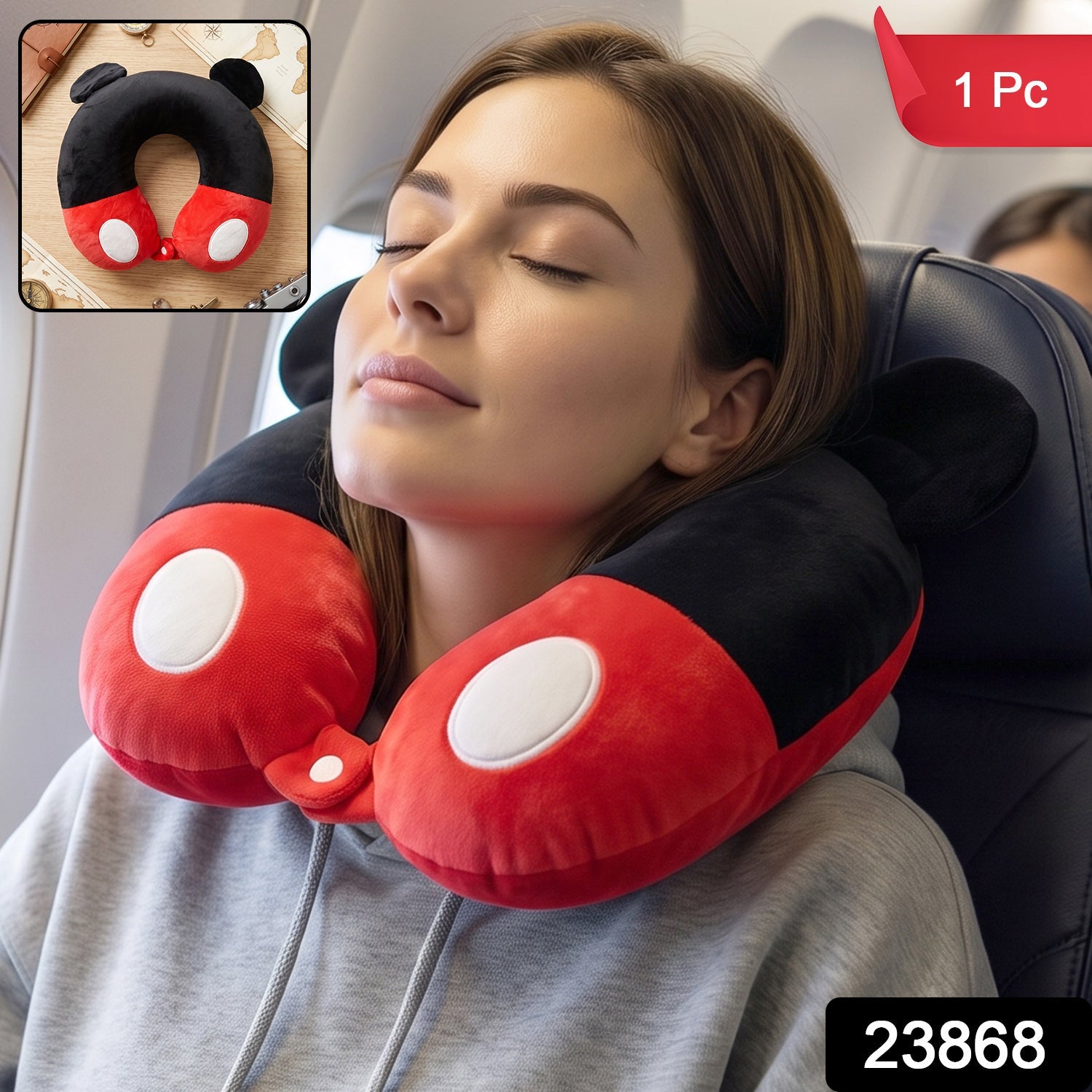 Cute character plush neck pillow with ears for travel