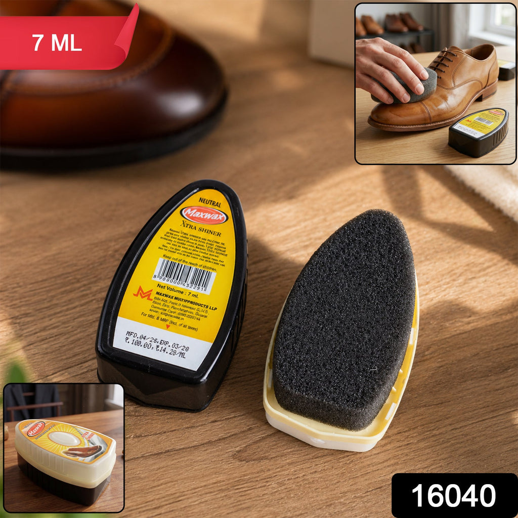 Maxwax shoe shine sponge applicator for easy polish, close-up view.