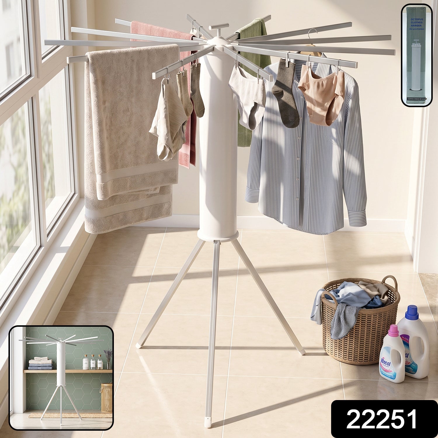 Octopus shaped folding drying rack for clothes and towels