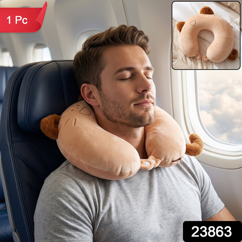 Cute cat plush neck pillow with ears for travel comfort