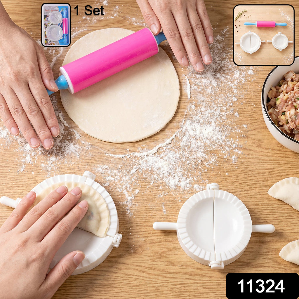Dumpling press mould with rolling pin for making momos at home