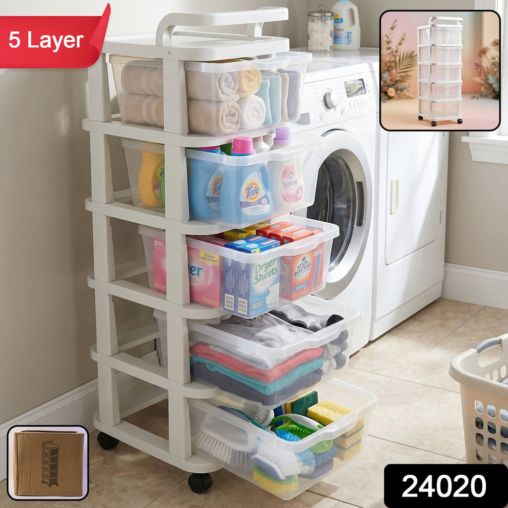 5 tier plastic drawer organizer on wheels for home and office