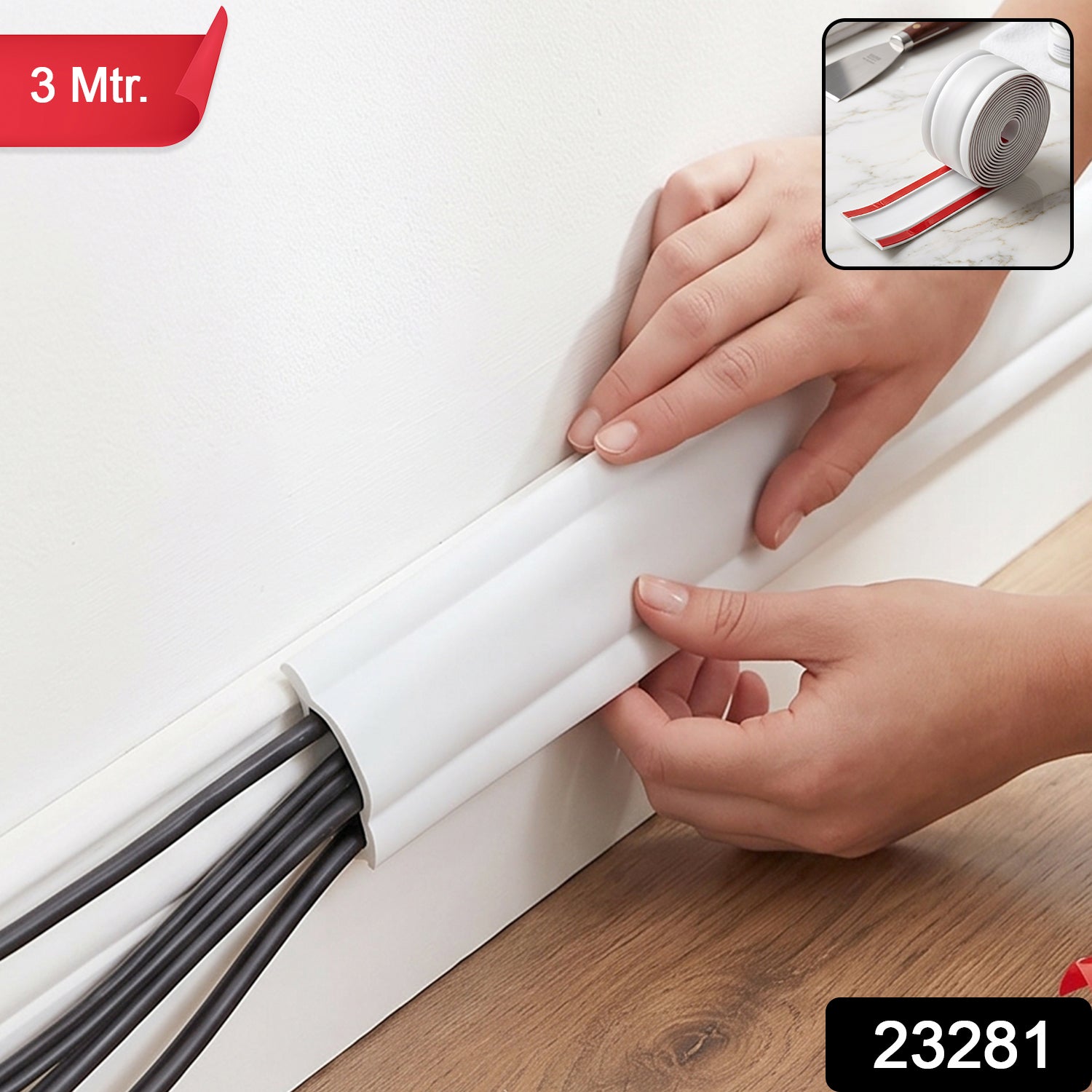 3 metre self adhesive cord cover to hide cables on walls