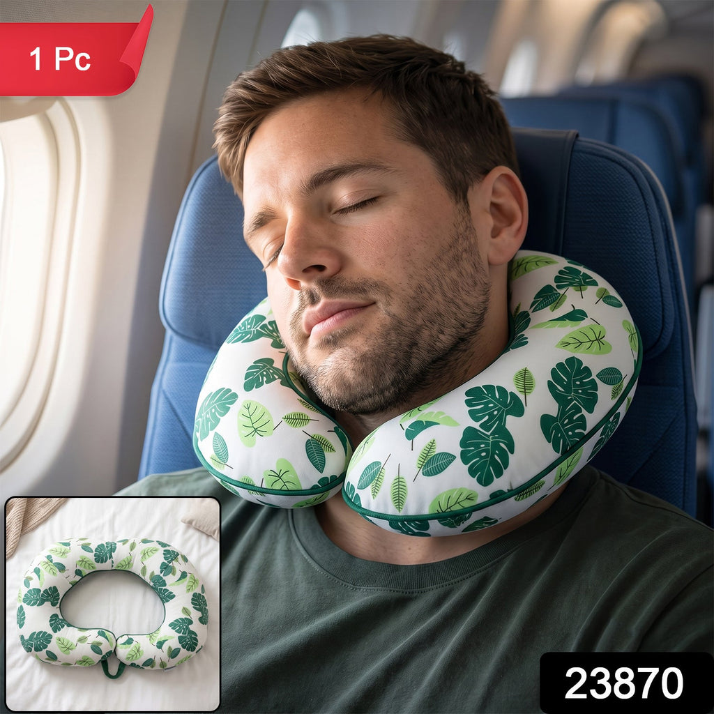 Green leaf print travel pillow