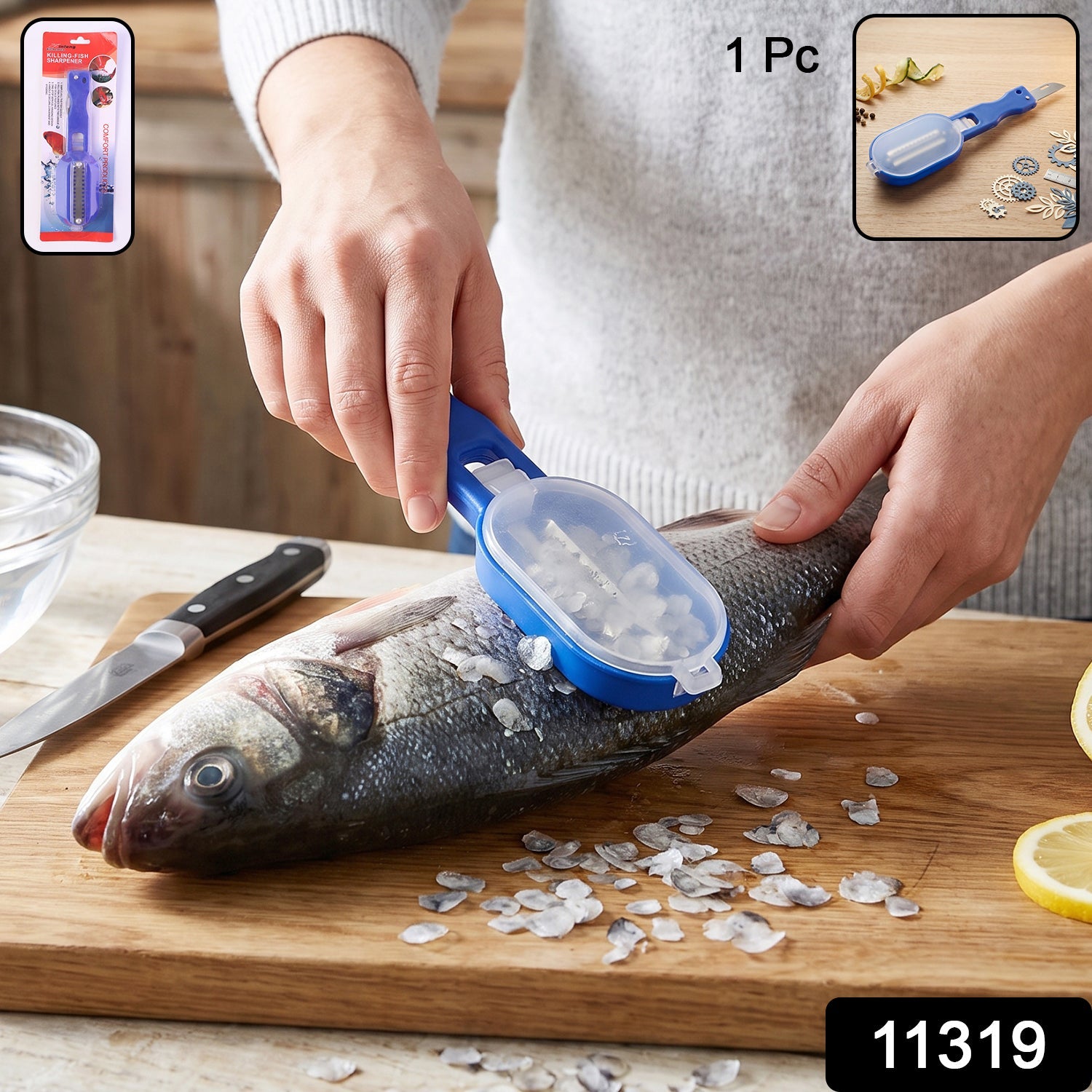 Fish scale remover tool with lid to catch scales while cleaning
