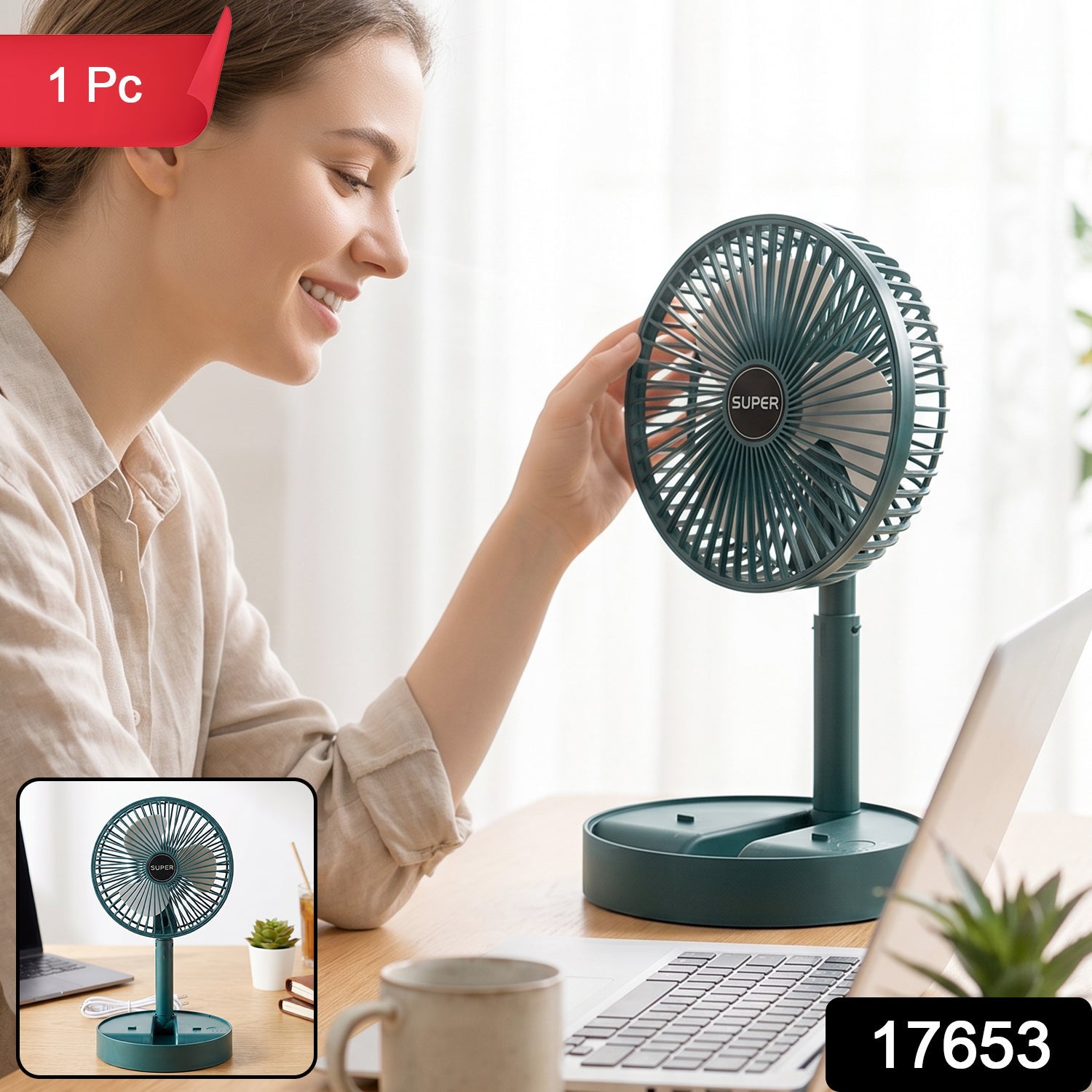 USB desk fan with adjustable height for personal cooling
