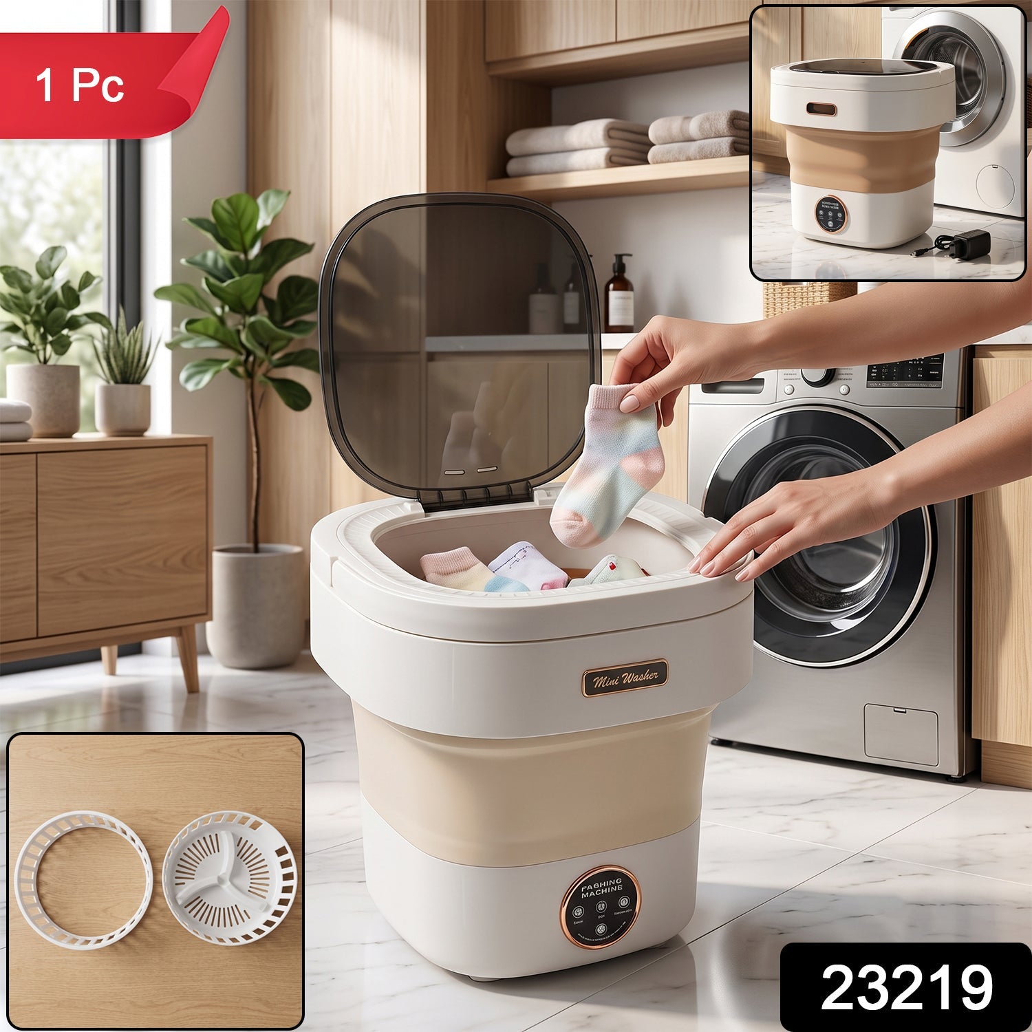 Mini collapsible washing machine with spin drying basket