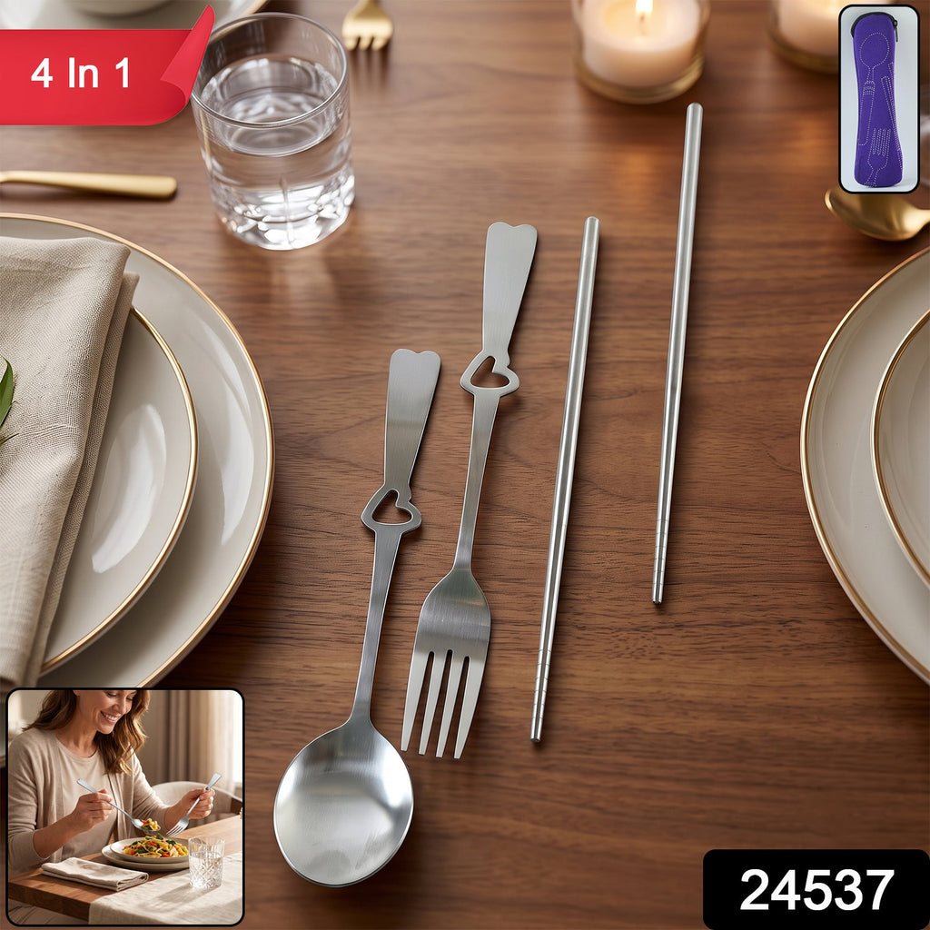Reusable steel travel cutlery set with zip pouch