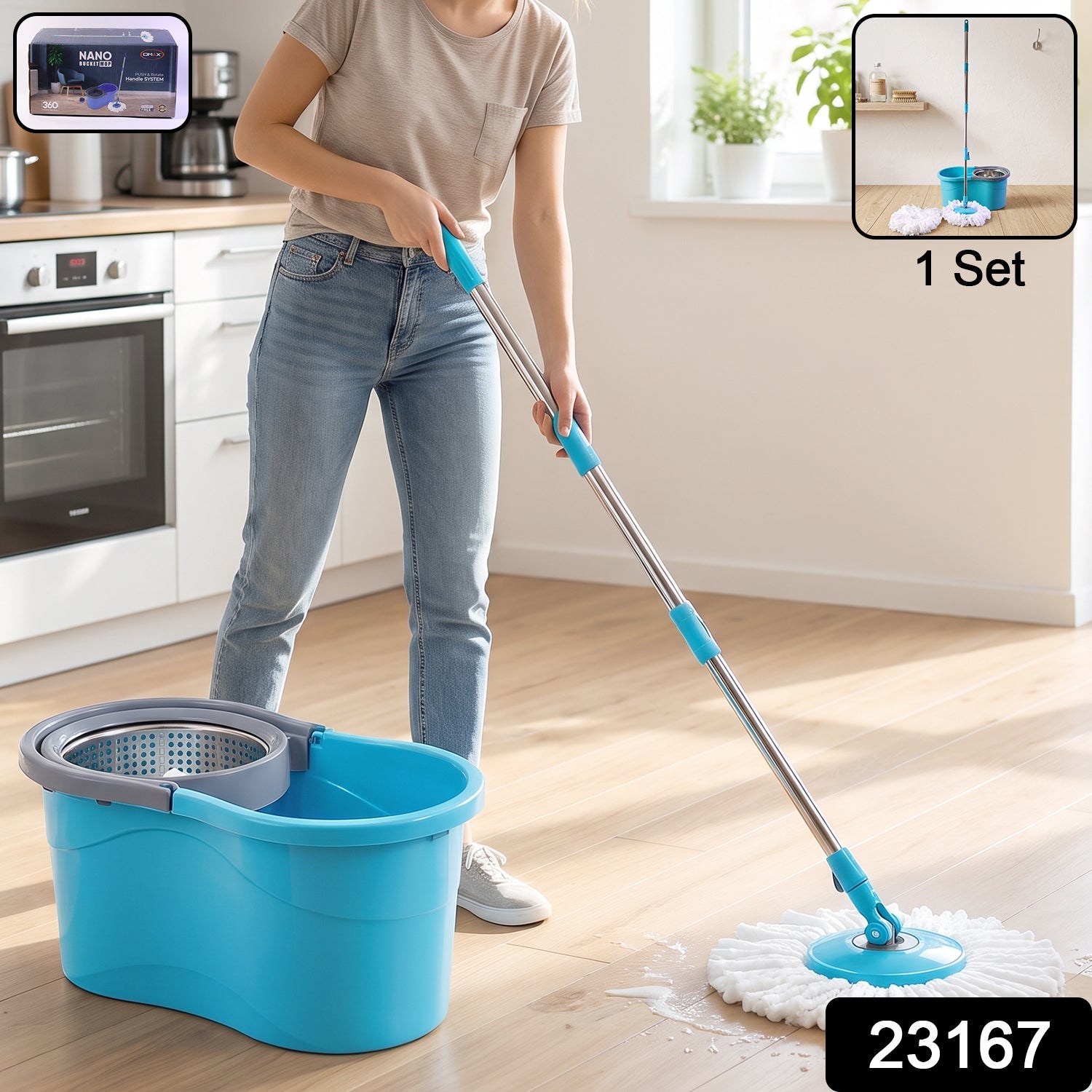360° Rotating Turbo Spin Mop – Effortless Floor Cleaning with Long Handle