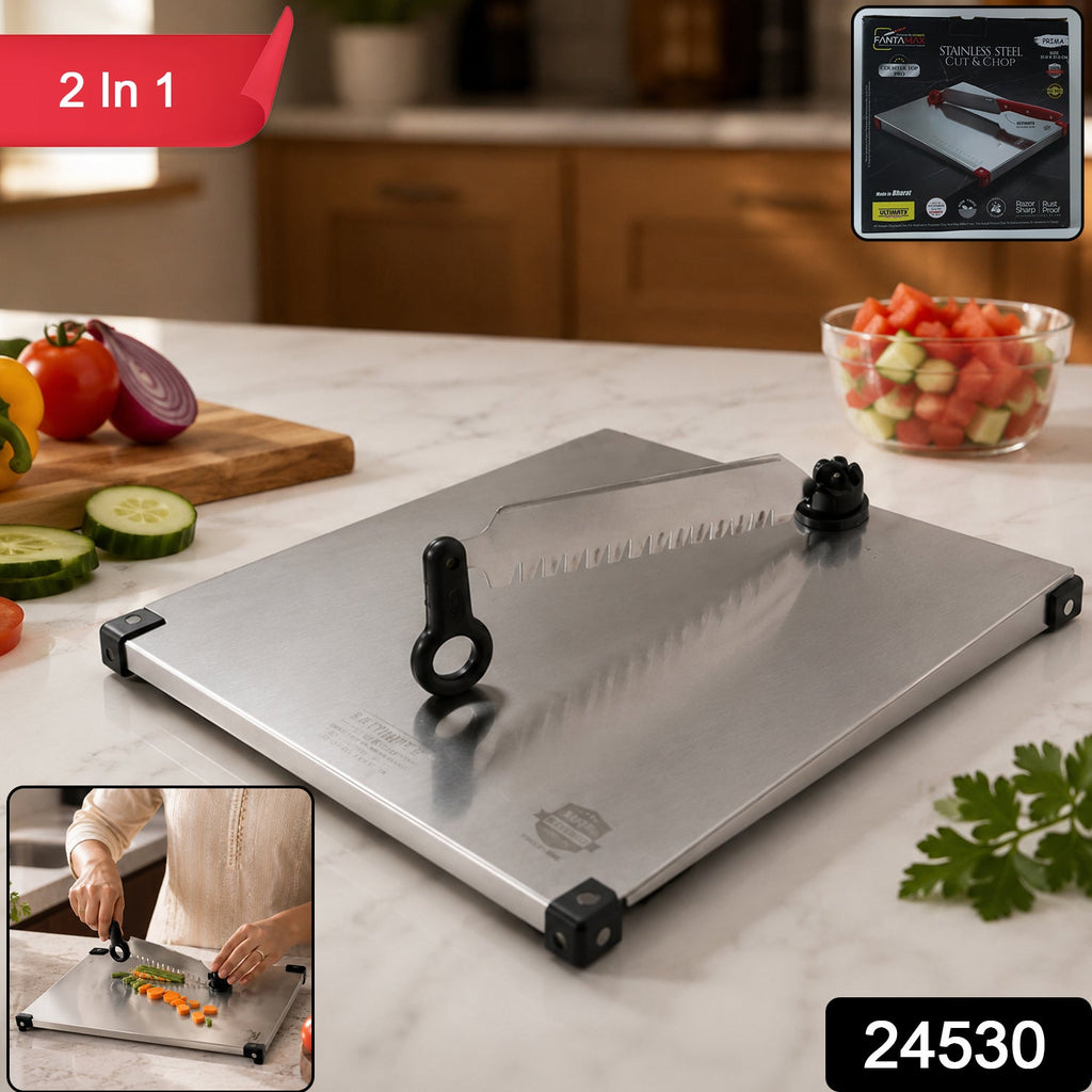 Stainless Steel 2 in 1 Cutting and Chopping Board with Knife for Kitchen (1 Pc) view 2