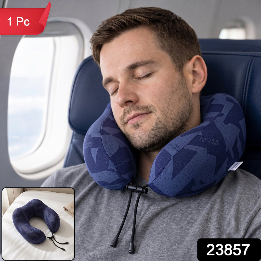 Memory foam travel neck pillow with adjustable toggle fastening