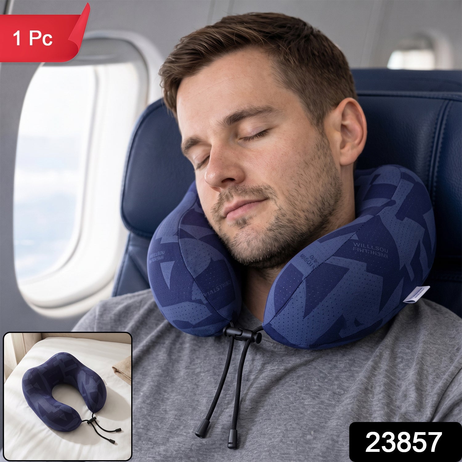 Memory foam travel neck pillow with adjustable toggle fastening