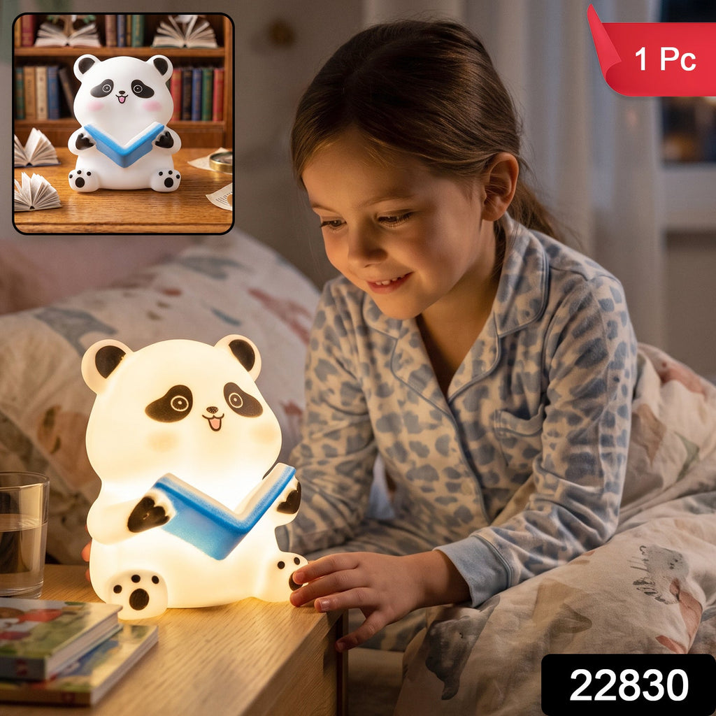 Reading panda silicone night lamp with soft LED glow for children