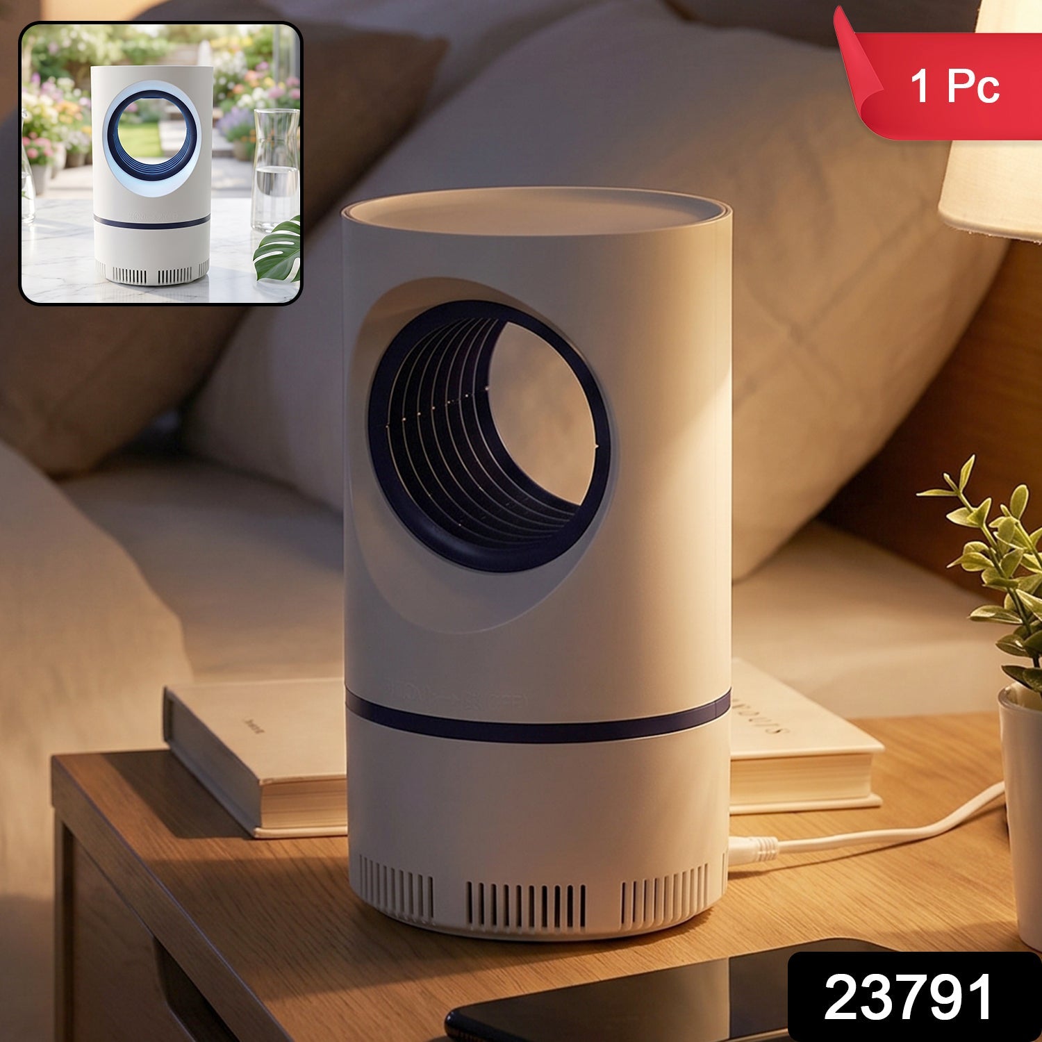 White cylindrical USB powered insect trap for home and office.