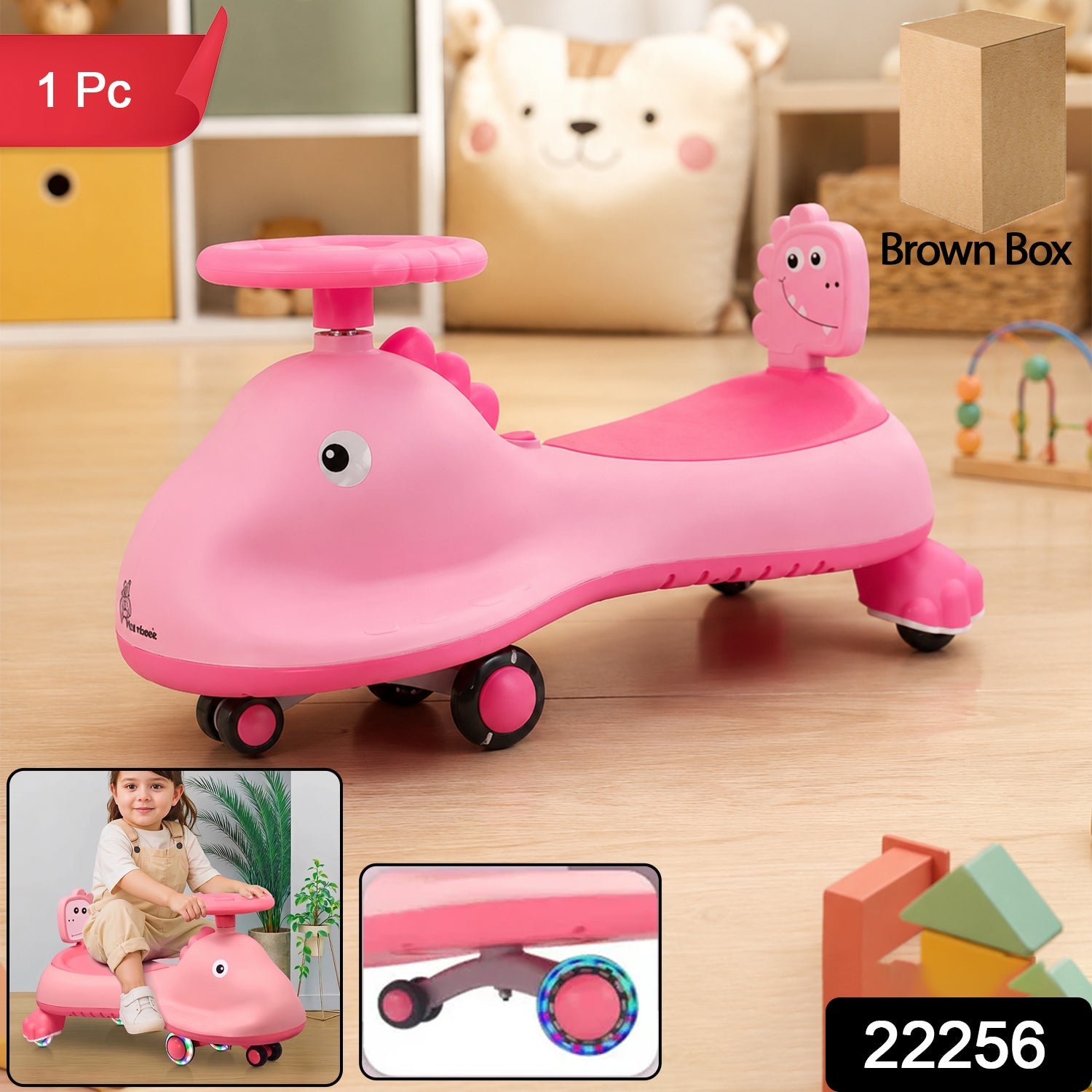 Pink shark swing car ride on toy with music for kids