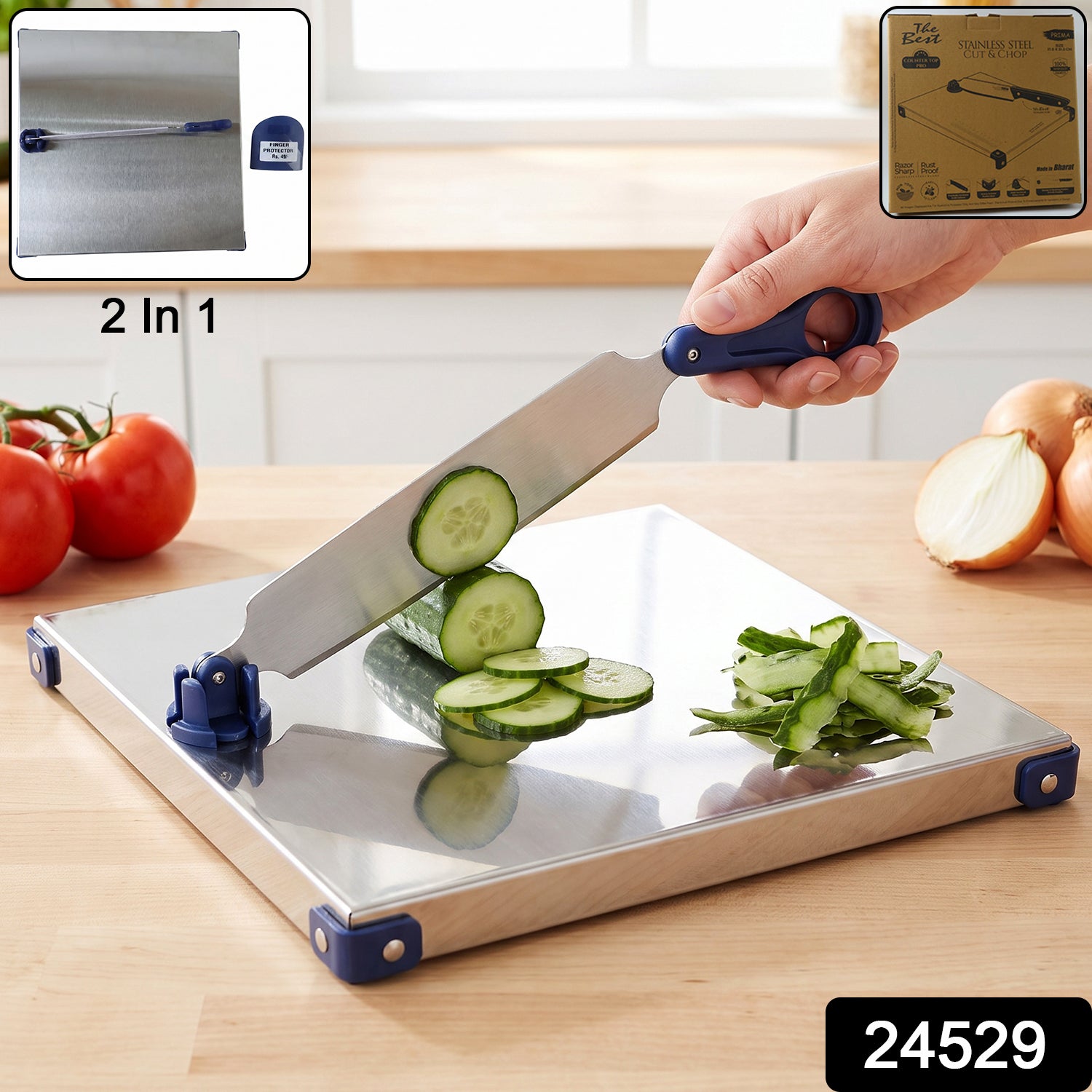 Stainless Steel 2 In 1 Cutting Chopping Board with Knife Finger Guard (1 Set) view 2