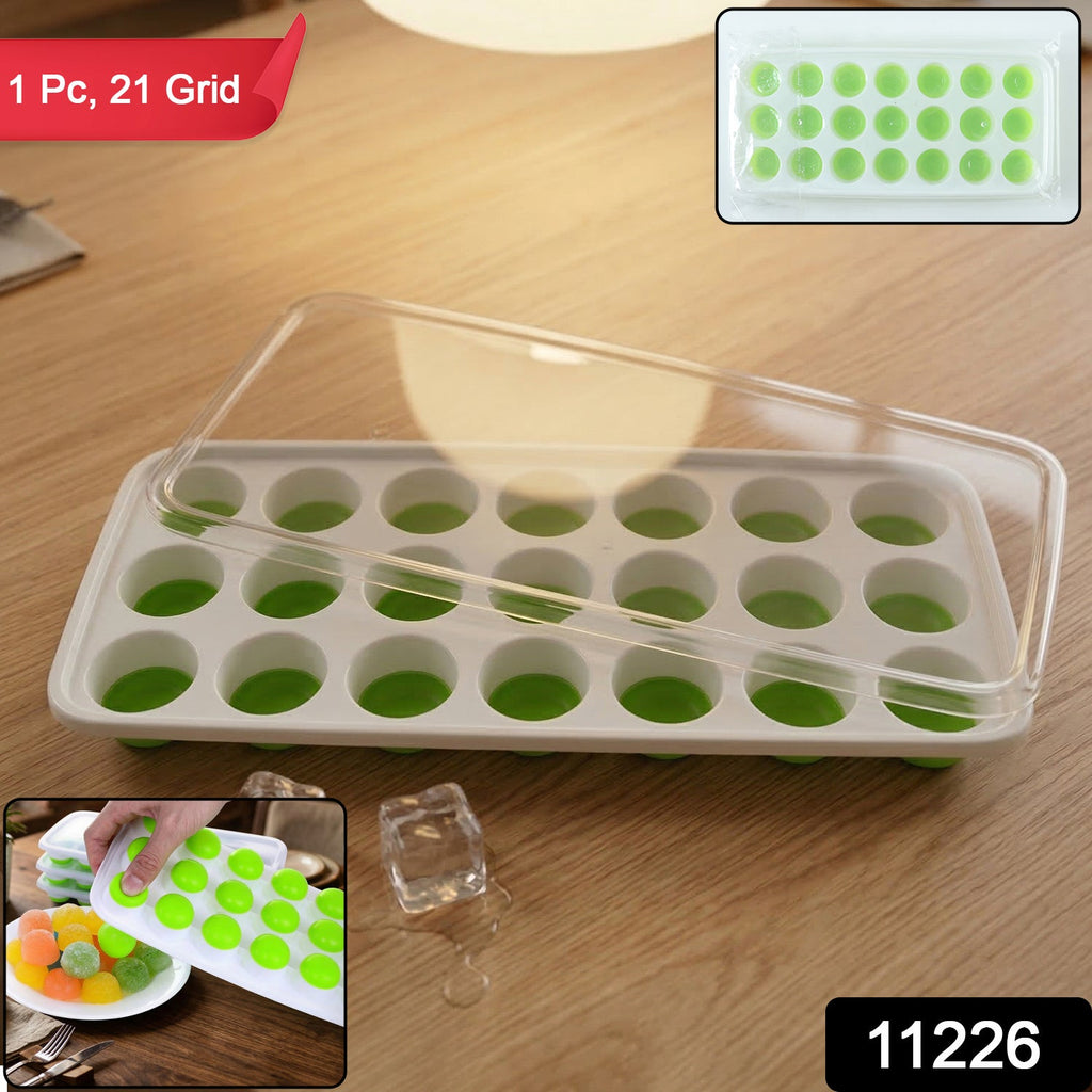 Compact plastic ice cube tray with an opaque lid, ready for freezer storage.