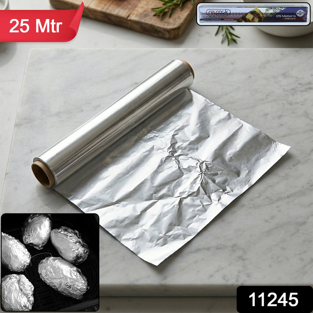 25-meter aluminium foil roll ideal for baking, grilling, and food storage
